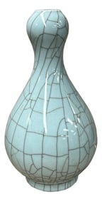 Crackle Pattern Aqua Blue Flare Slender Neck Ceramic Vase