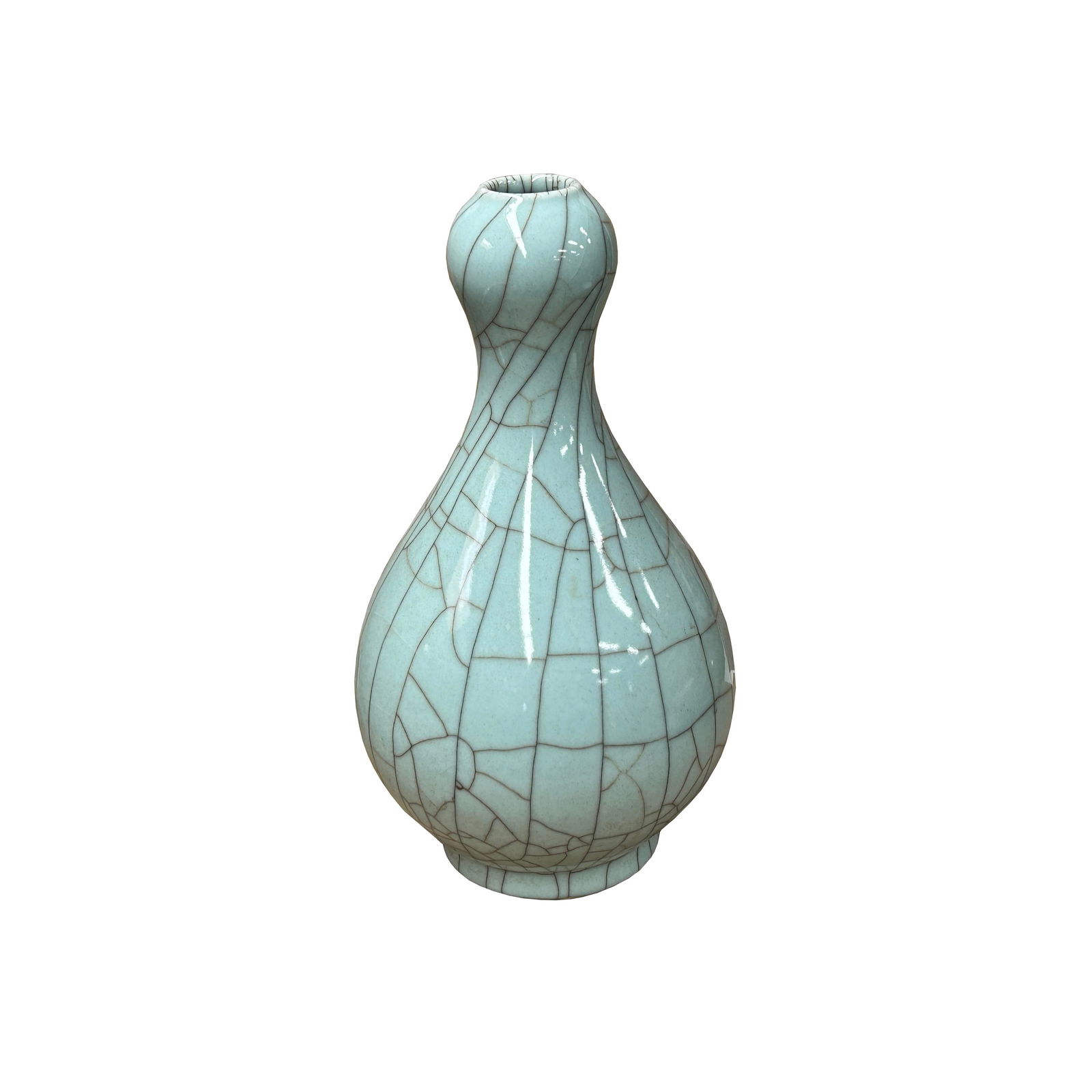 Crackle Pattern Aqua Blue Flare Slender Neck Ceramic Vase - 3