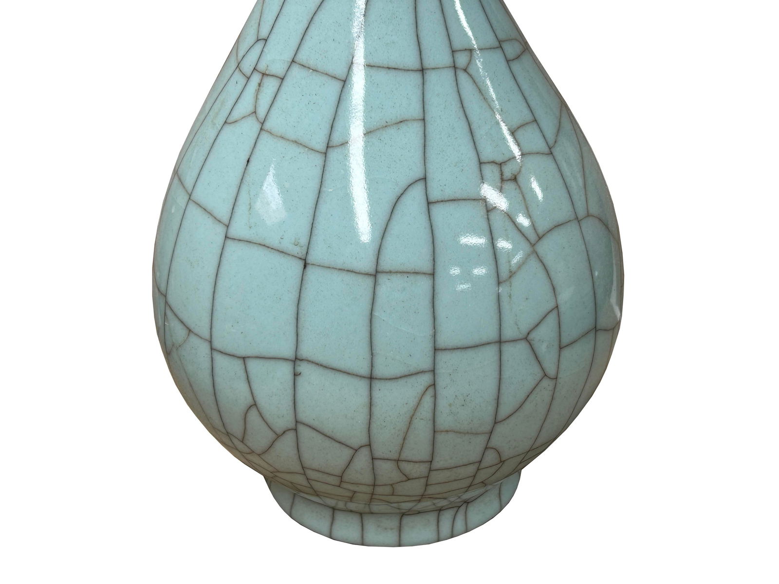 Crackle Pattern Aqua Blue Flare Slender Neck Ceramic Vase - 4