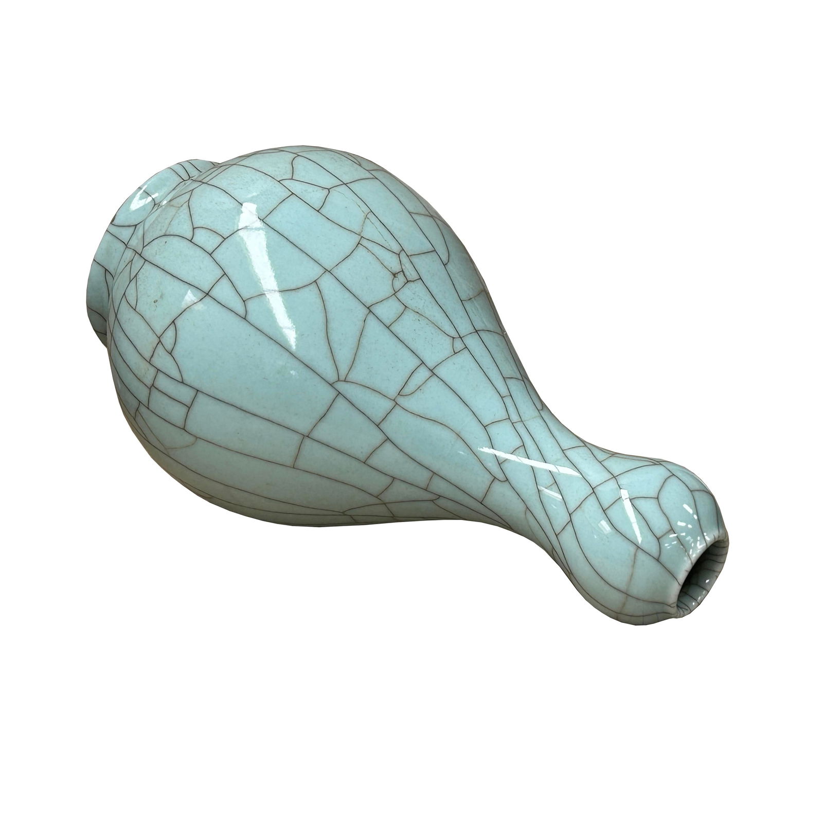 Crackle Pattern Aqua Blue Flare Slender Neck Ceramic Vase - 5