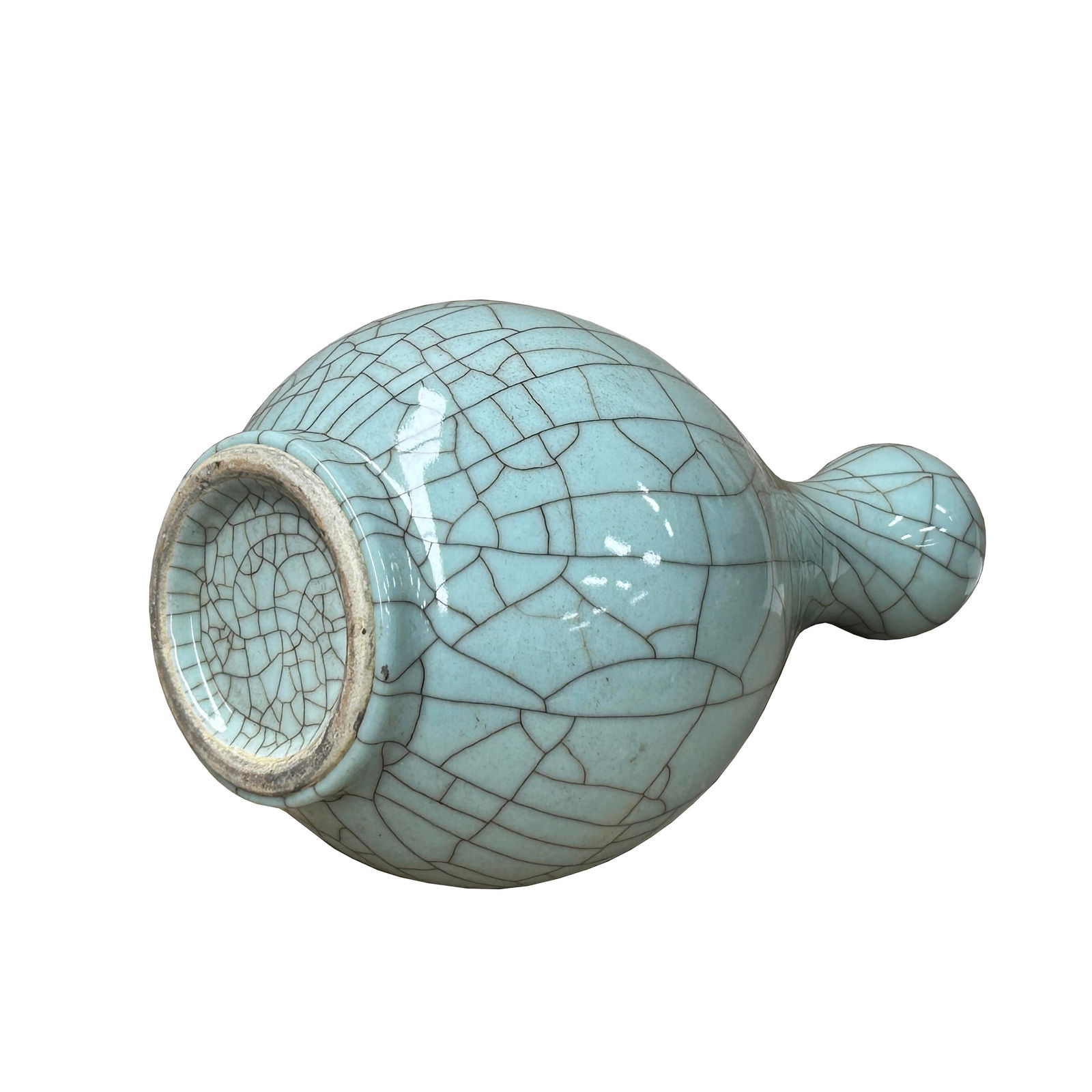 Crackle Pattern Aqua Blue Flare Slender Neck Ceramic Vase - 6