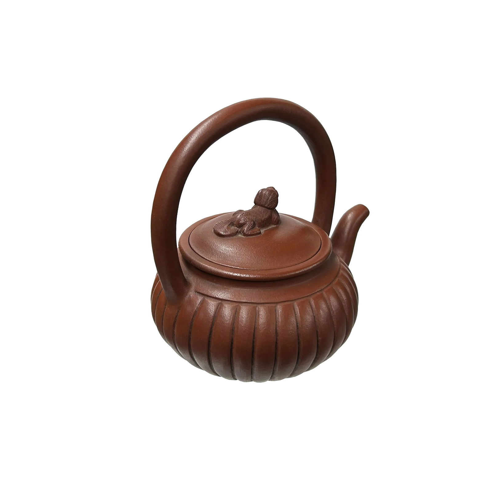 Vintage Brown Pumpkin Puppy Zisha Clay Teapot Art Display - 4