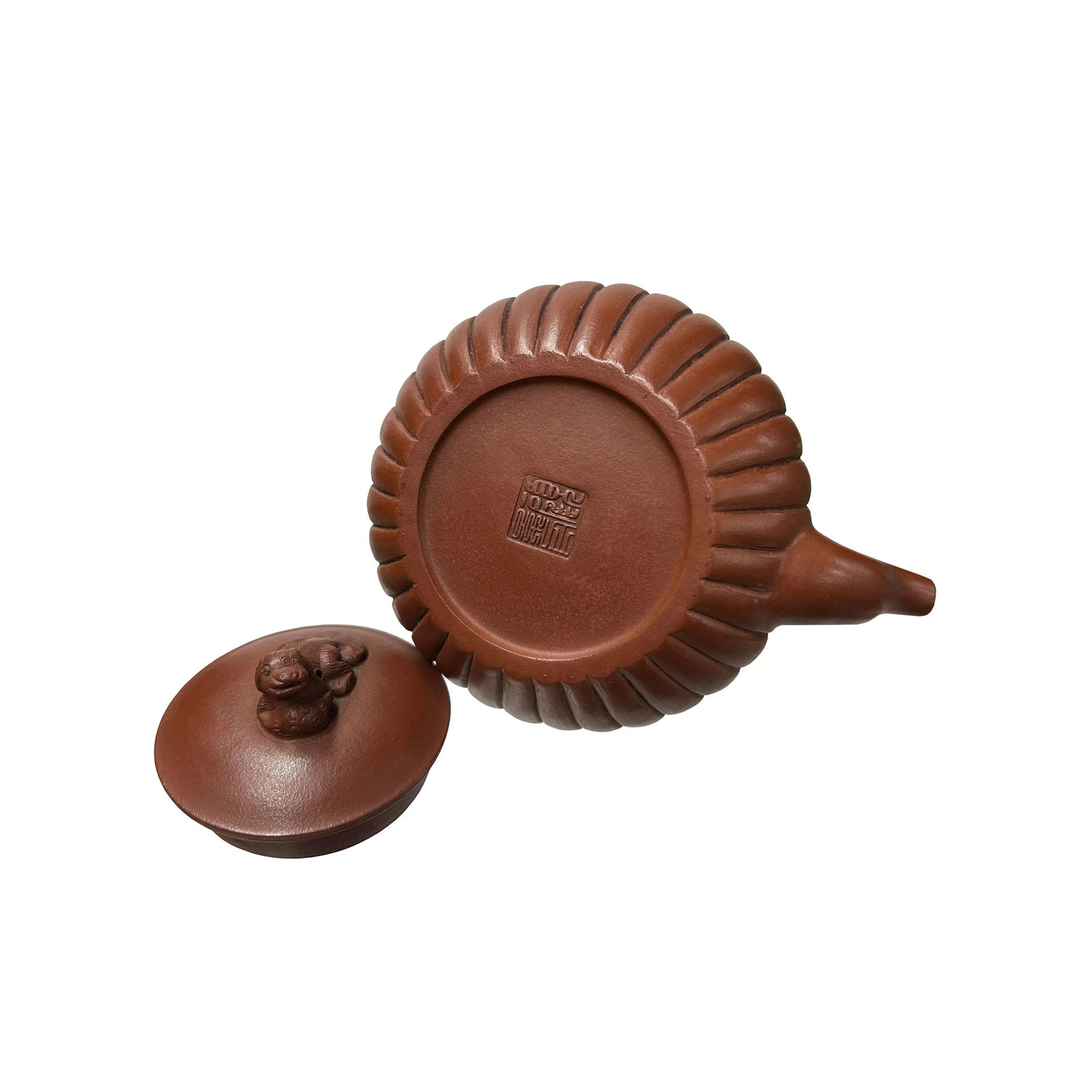 Vintage Brown Pumpkin Puppy Zisha Clay Teapot Art Display - 6