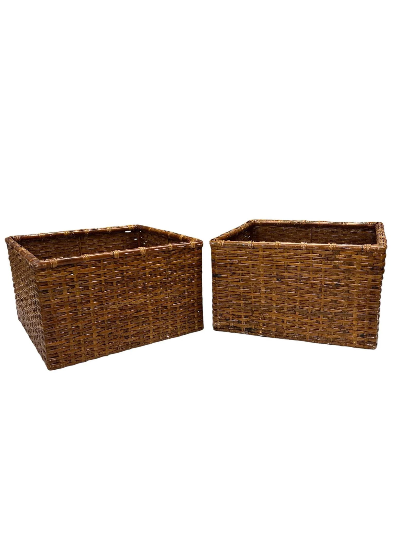 Vintage Split Bamboo Square Basket - A Pair - 2