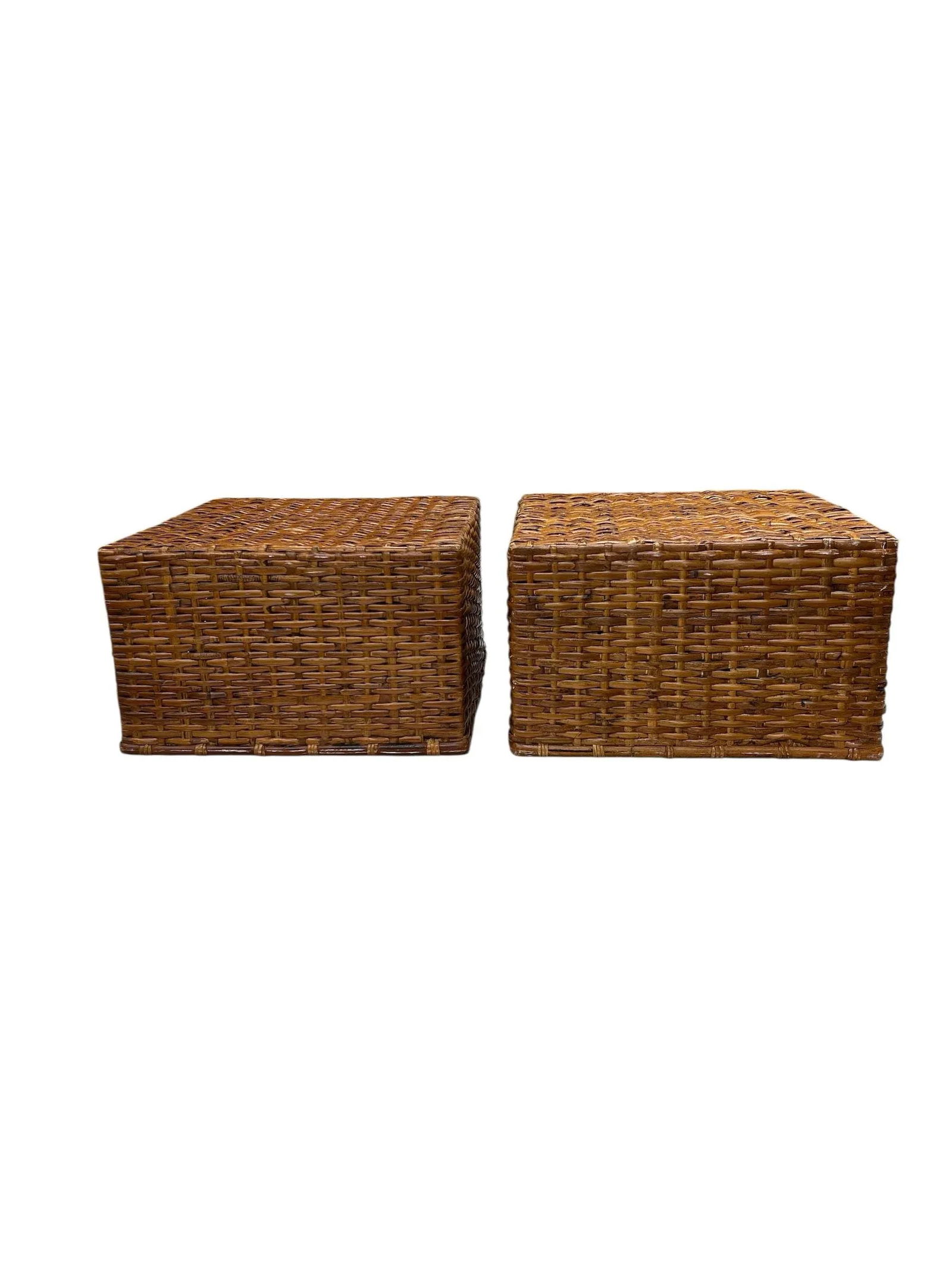 Vintage Split Bamboo Square Basket - A Pair - 3