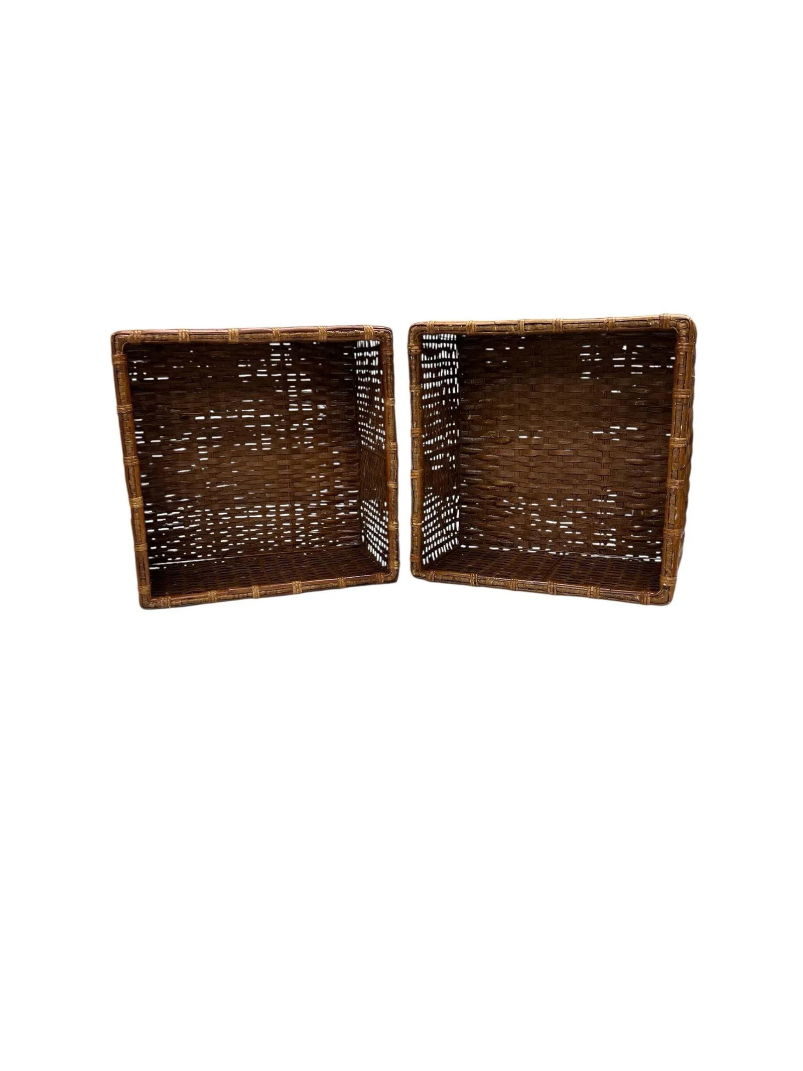 Vintage Split Bamboo Square Basket - A Pair - 4