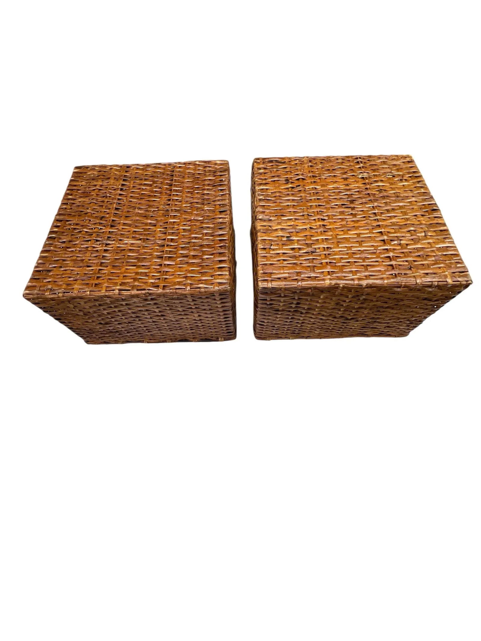 Vintage Split Bamboo Square Basket - A Pair - 5