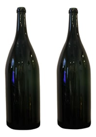 19th Century Green Hand-Blown Spanish Wine Bottles - a Pair