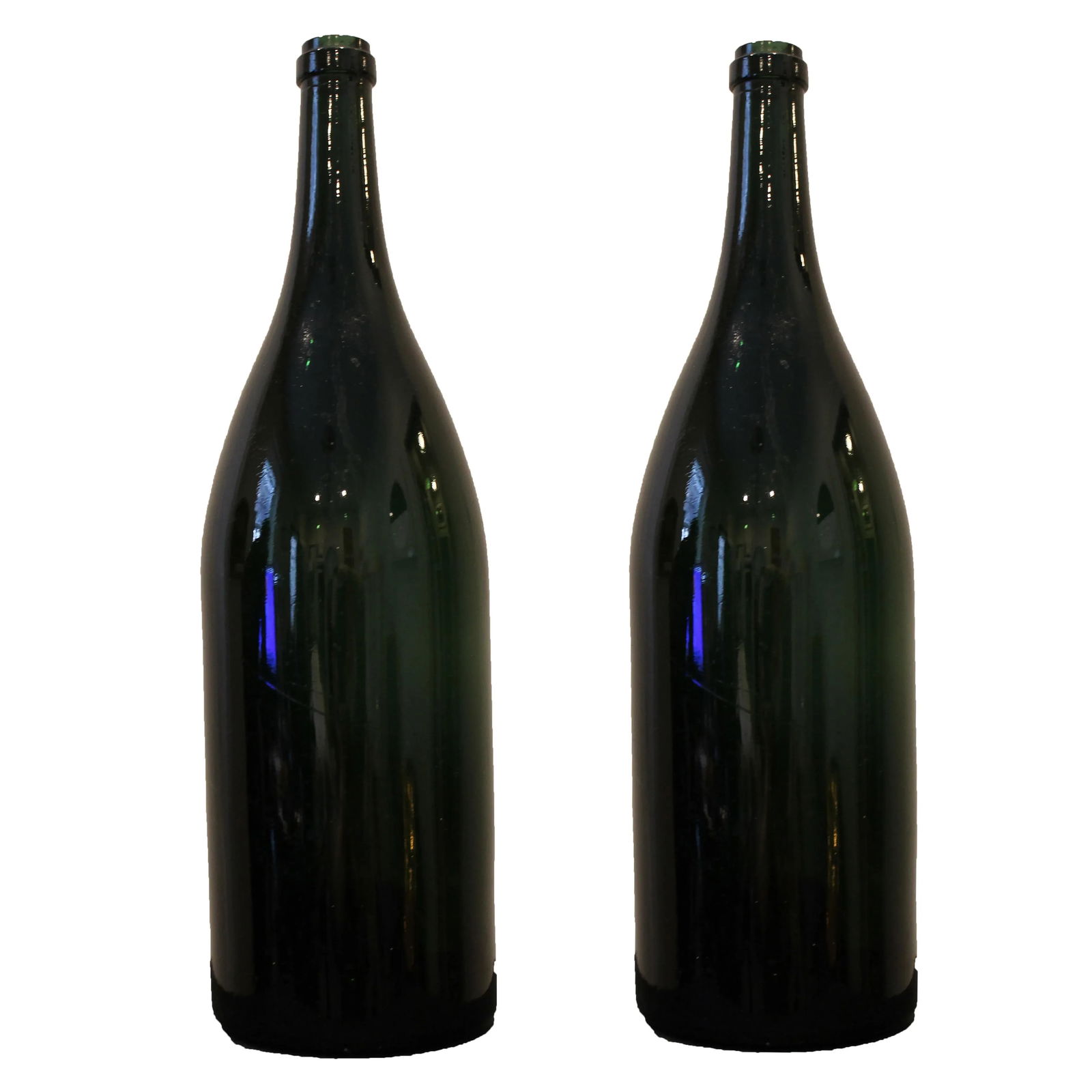 19th Century Green Hand-Blown Spanish Wine Bottles - a Pair - 3