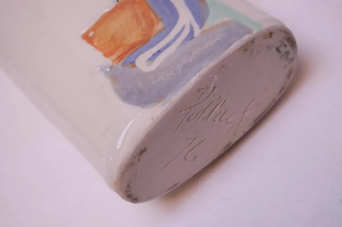 Studio Ceramic Vase With Floral Decoration Singed Pollack, 1976 - 12