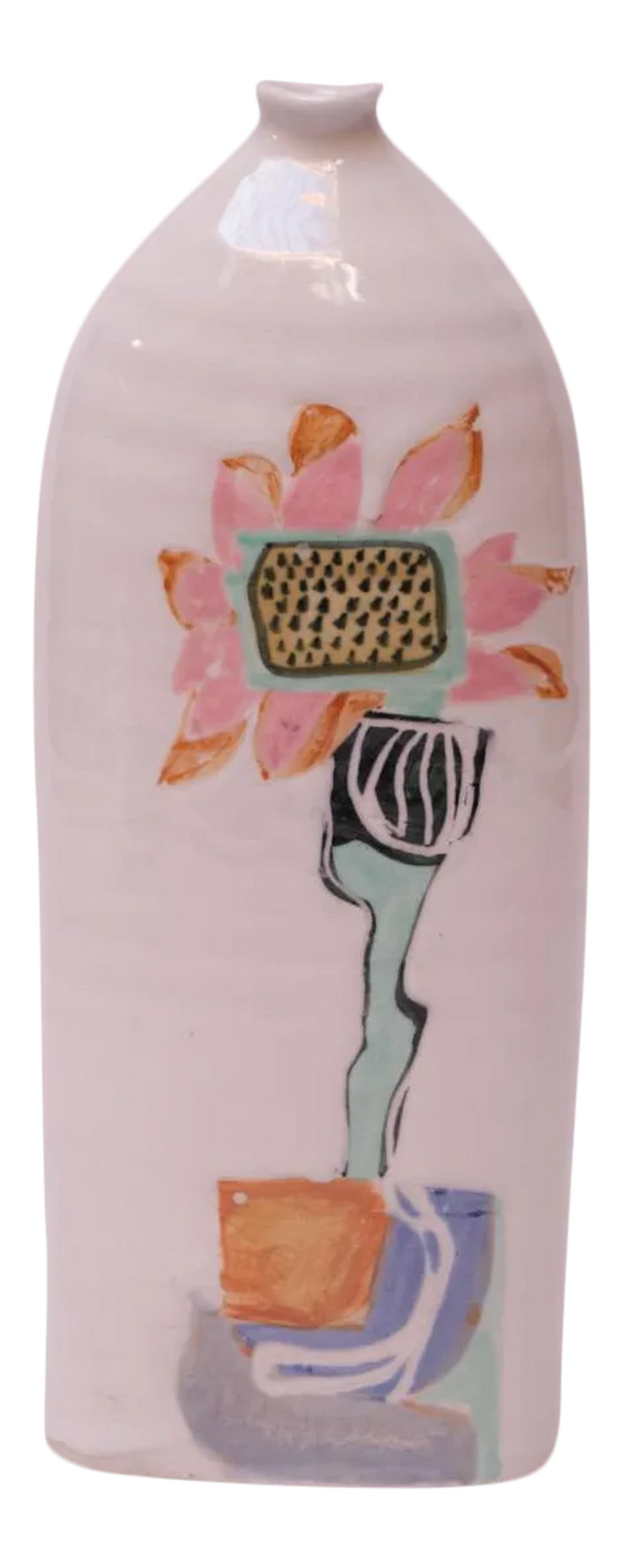 Studio Ceramic Vase With Floral Decoration Singed Pollack, 1976