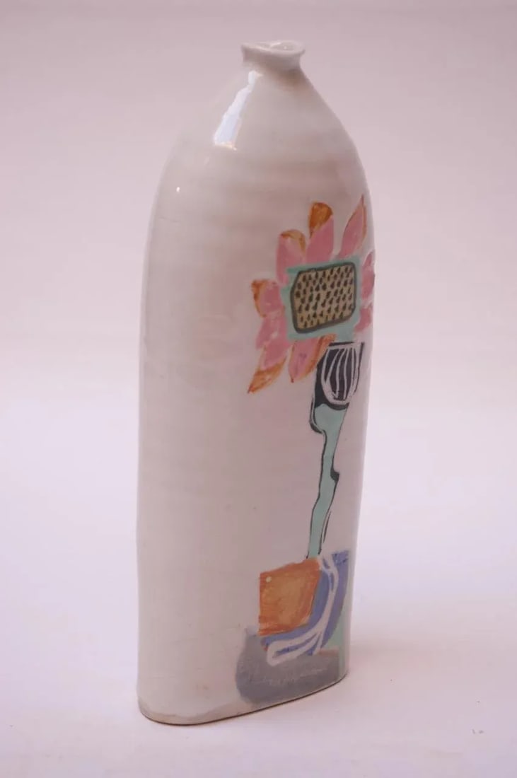 Studio Ceramic Vase With Floral Decoration Singed Pollack, 1976 - 2