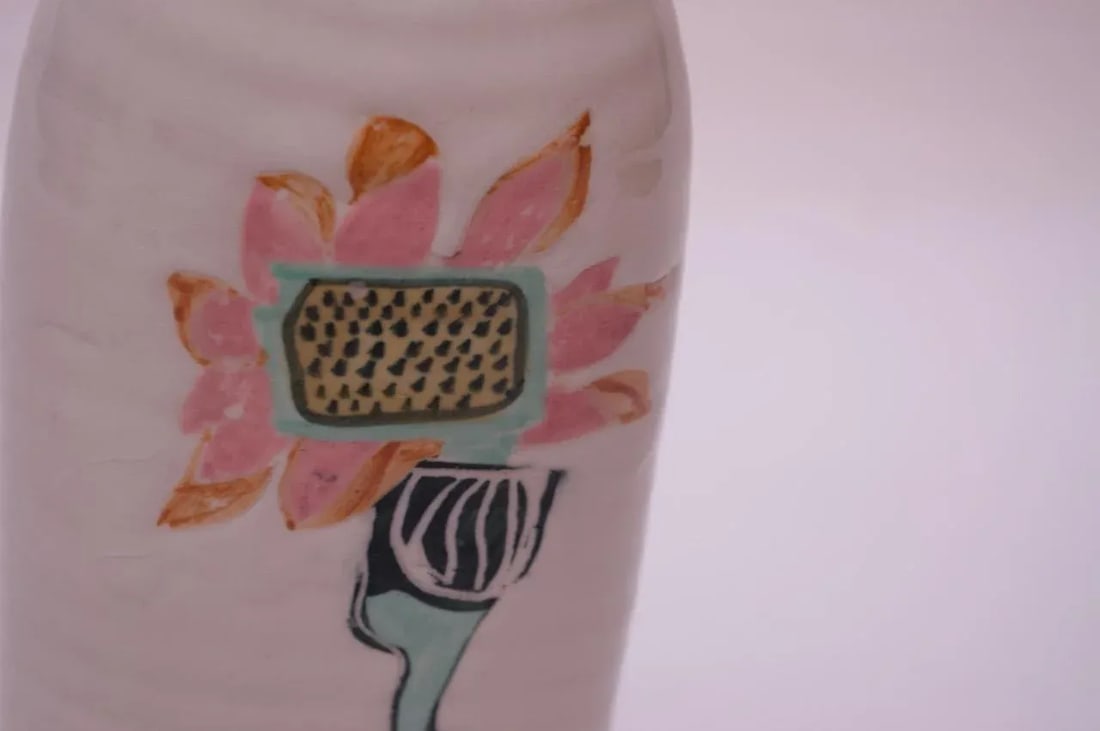Studio Ceramic Vase With Floral Decoration Singed Pollack, 1976 - 8