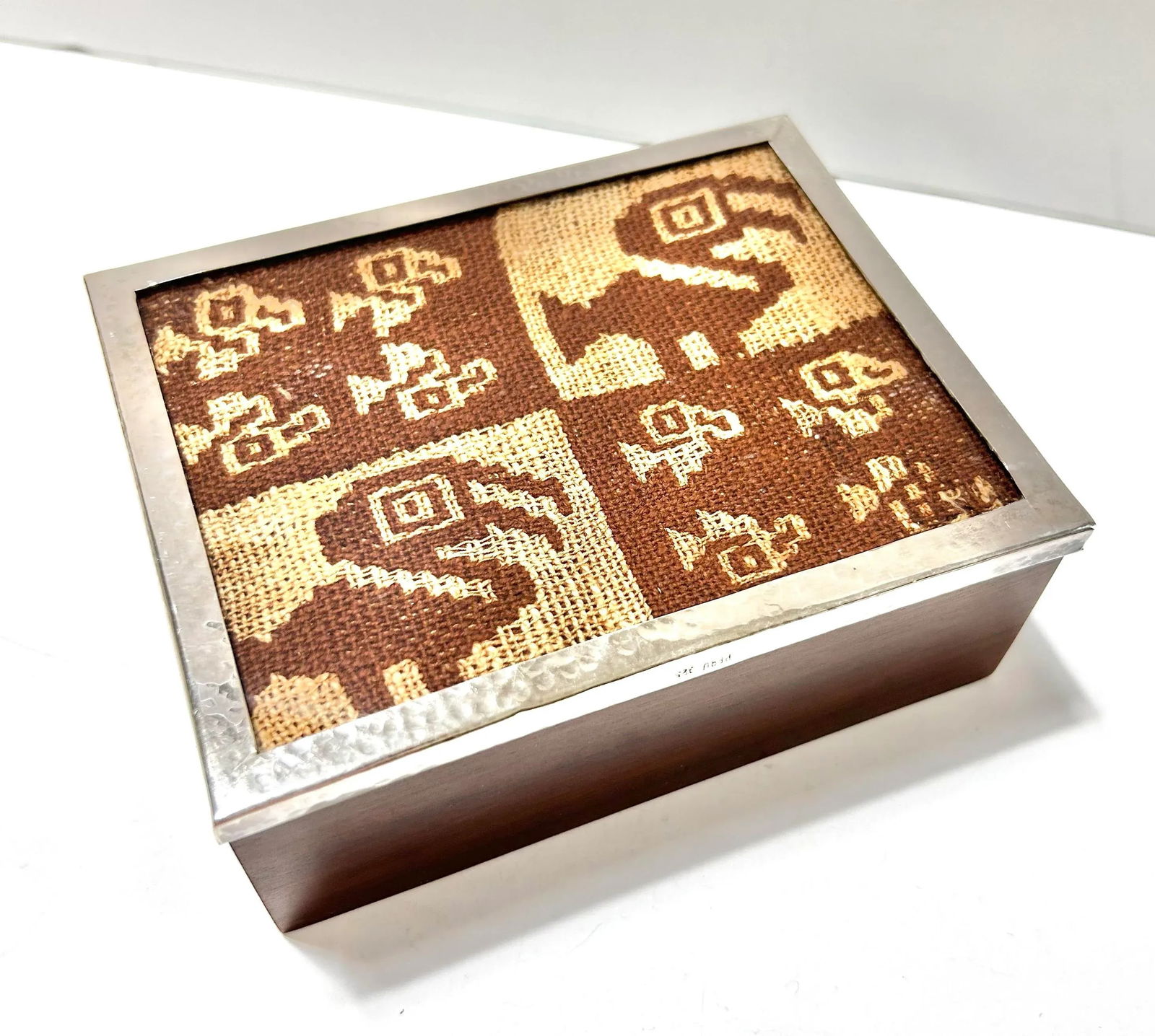 1960s Sterling Silver & Exotic Wood Boxe With Antique Textile Top Peruvian - 2