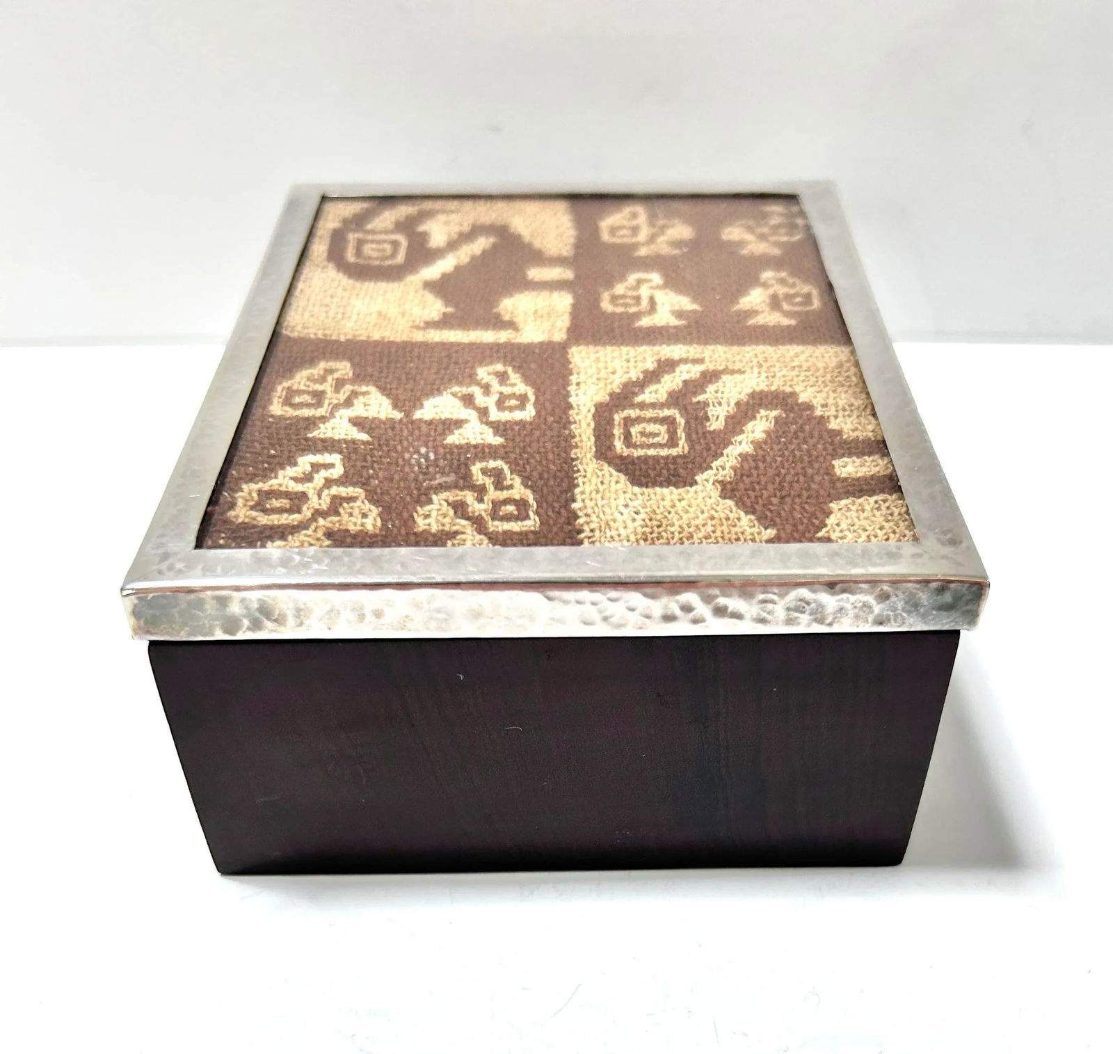 1960s Sterling Silver & Exotic Wood Boxe With Antique Textile Top Peruvian - 3