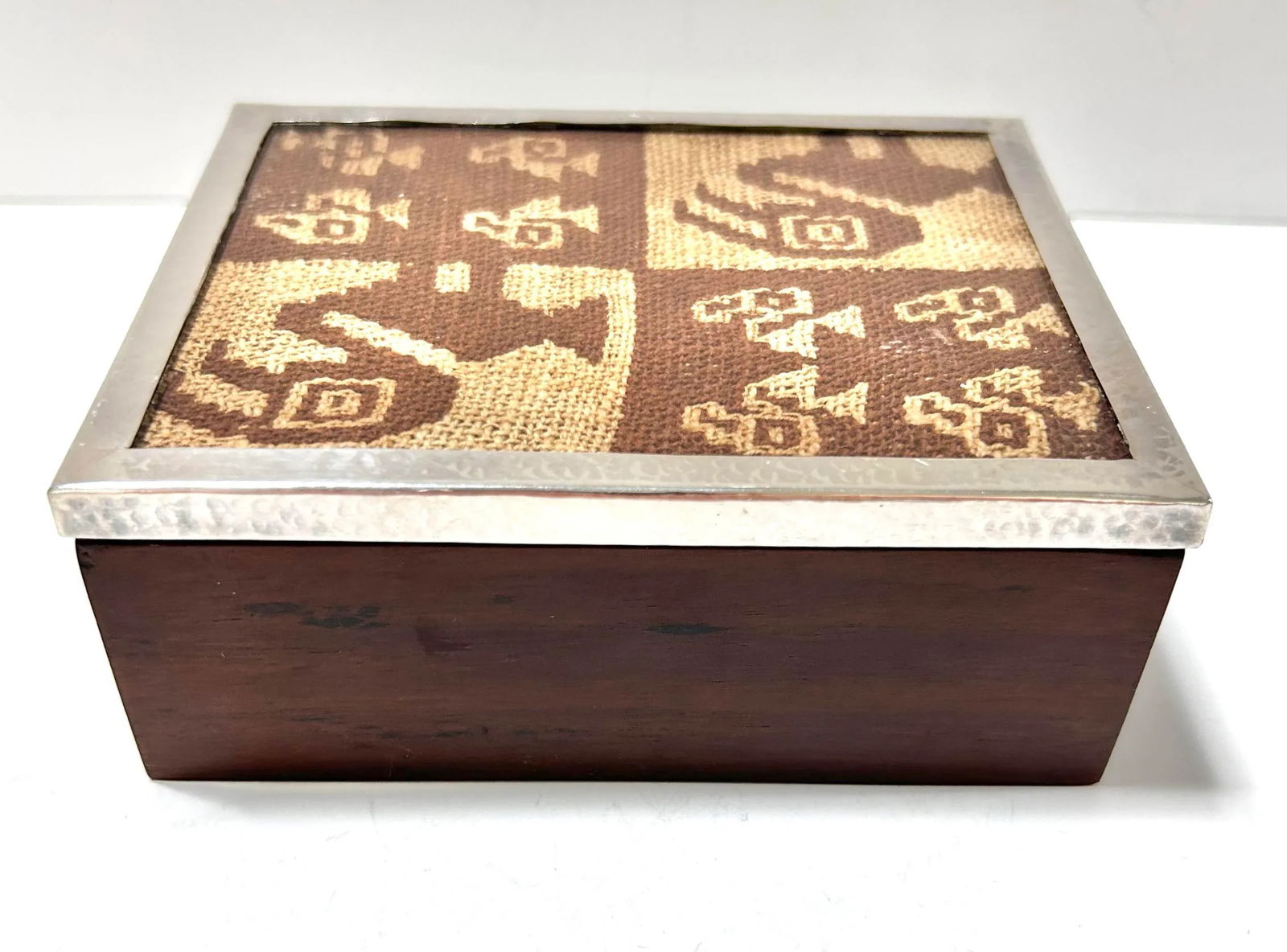 1960s Sterling Silver & Exotic Wood Boxe With Antique Textile Top Peruvian - 4