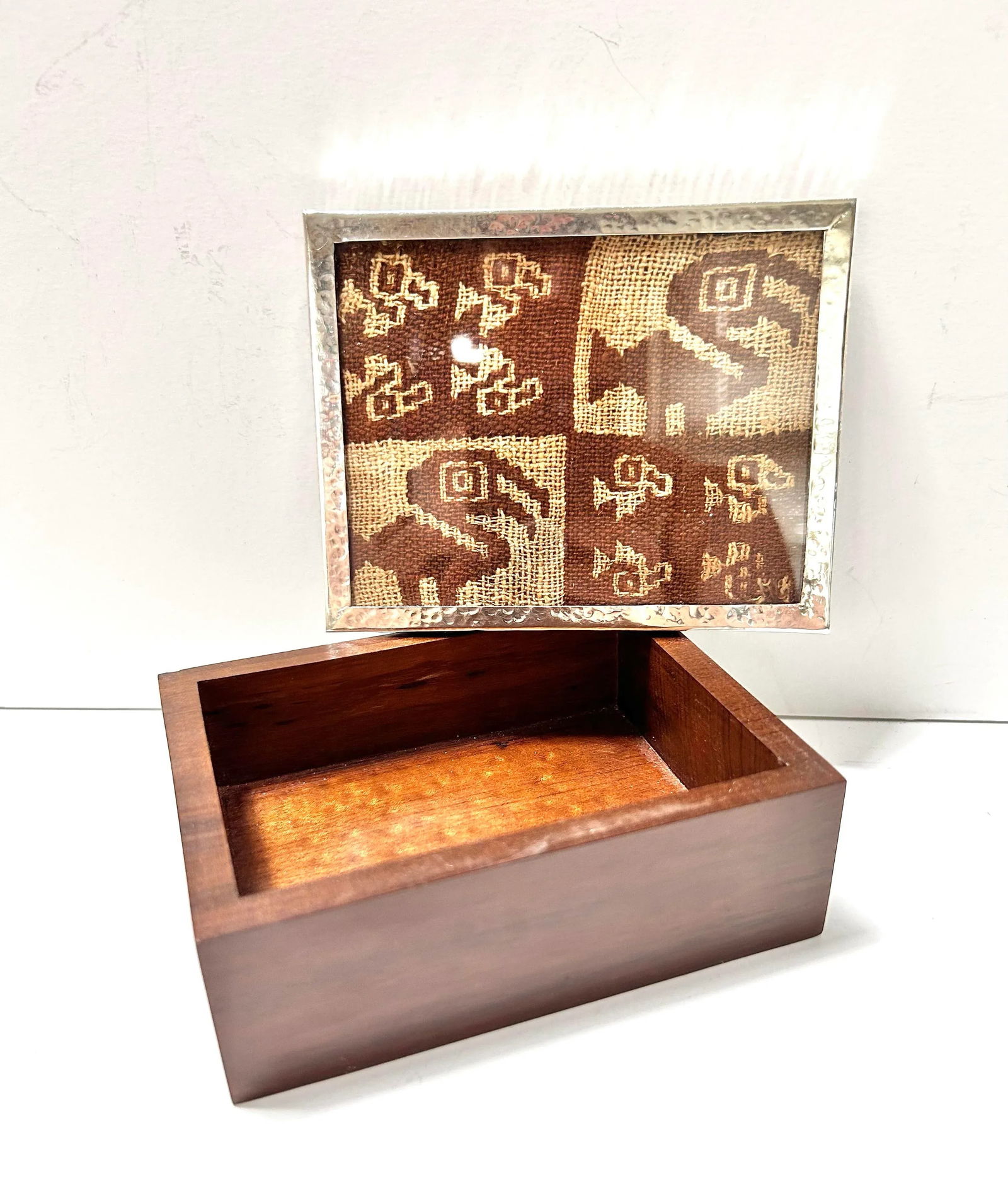 1960s Sterling Silver & Exotic Wood Boxe With Antique Textile Top Peruvian - 6