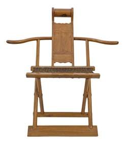 Chinese Elm Wood Wool Seat Wide Arm Folding Armchair