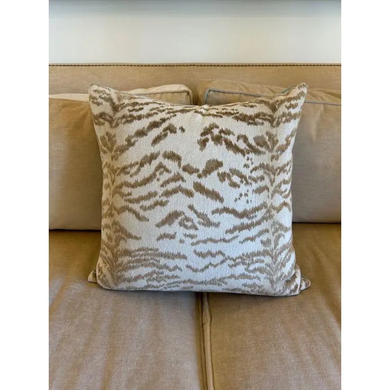 Cowtan & Tout Rajah Beige Pillow Backed in Teal Blue Velvet - 3