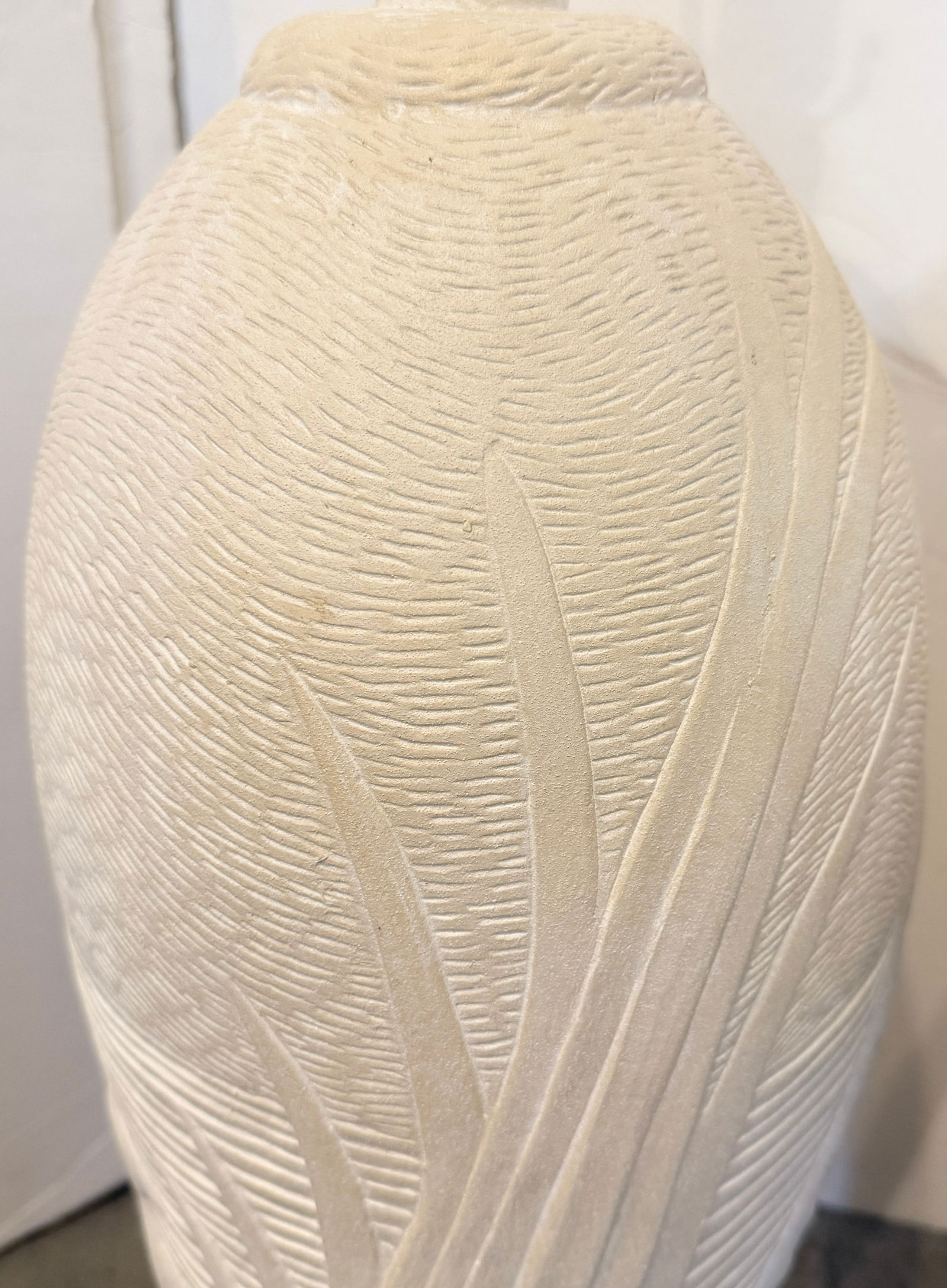 Tall Pair of Plaster Table Lamps With Relief Herons and Leaves From 80's - 6