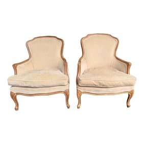 Pair of 1980s Meyer Gunther Martini French Provincial Louis XV Style Bergère Chairs in Beige