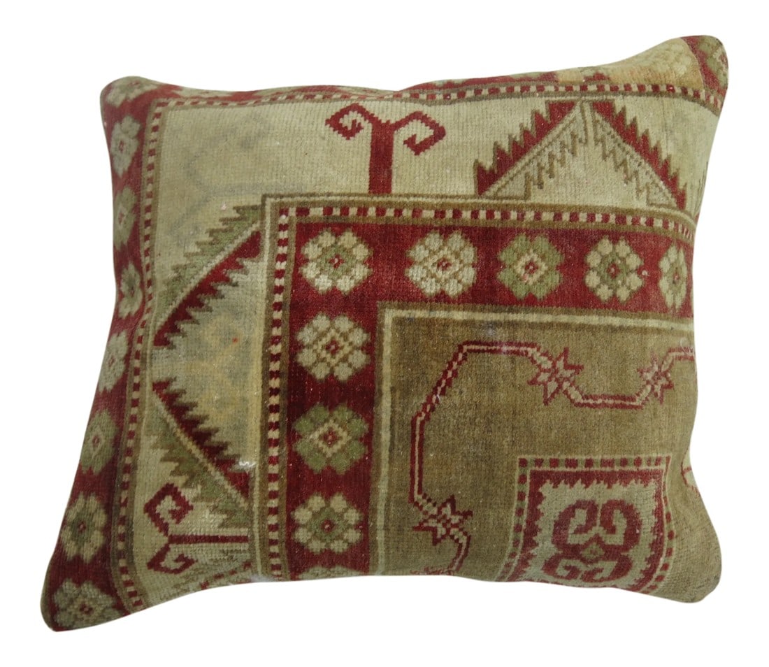 Khaki Turkish Pillow: Pillow made from a 20th century Persian Rug Zipper closure and foam insert provided. 17'' x 19'' Condition: Alterations: Original Condition Unaltered Imperfections: Some Imperfections Condition