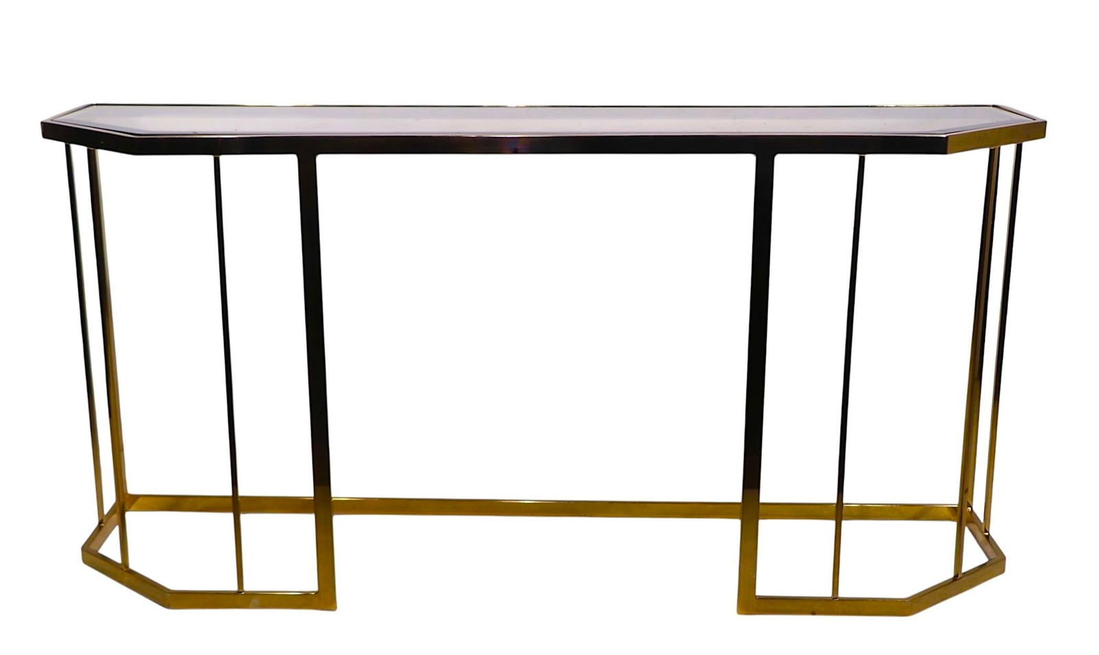 Hollywood Regency Style Brass and Glass Console C. 1970/80's - 11