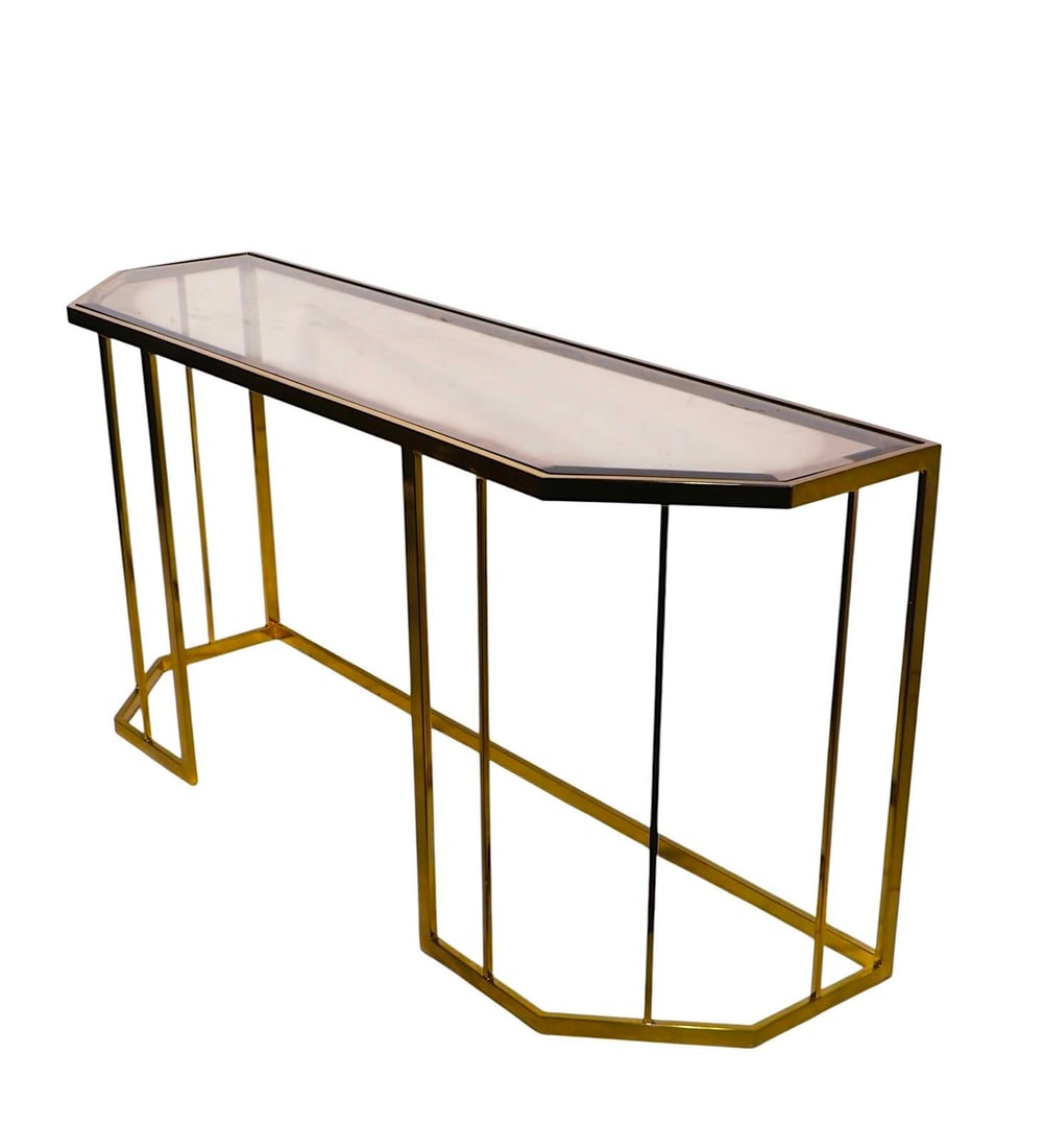 Hollywood Regency Style Brass and Glass Console C. 1970/80's - 6