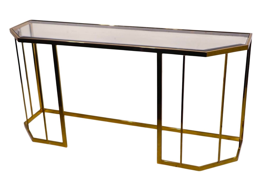Hollywood Regency Style Brass and Glass Console C. 1970/80's - 7