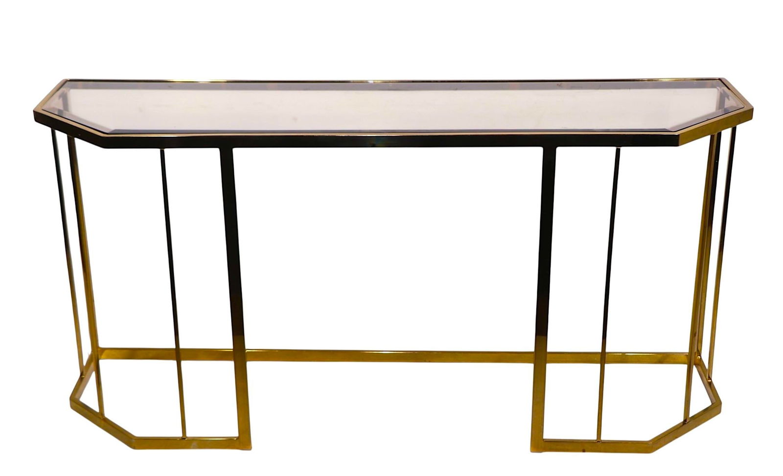 Hollywood Regency Style Brass and Glass Console C. 1970/80's - 8