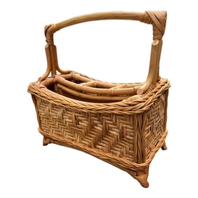 1970s Hand Woven Wicker and Bamboo Desk Organizing Basket