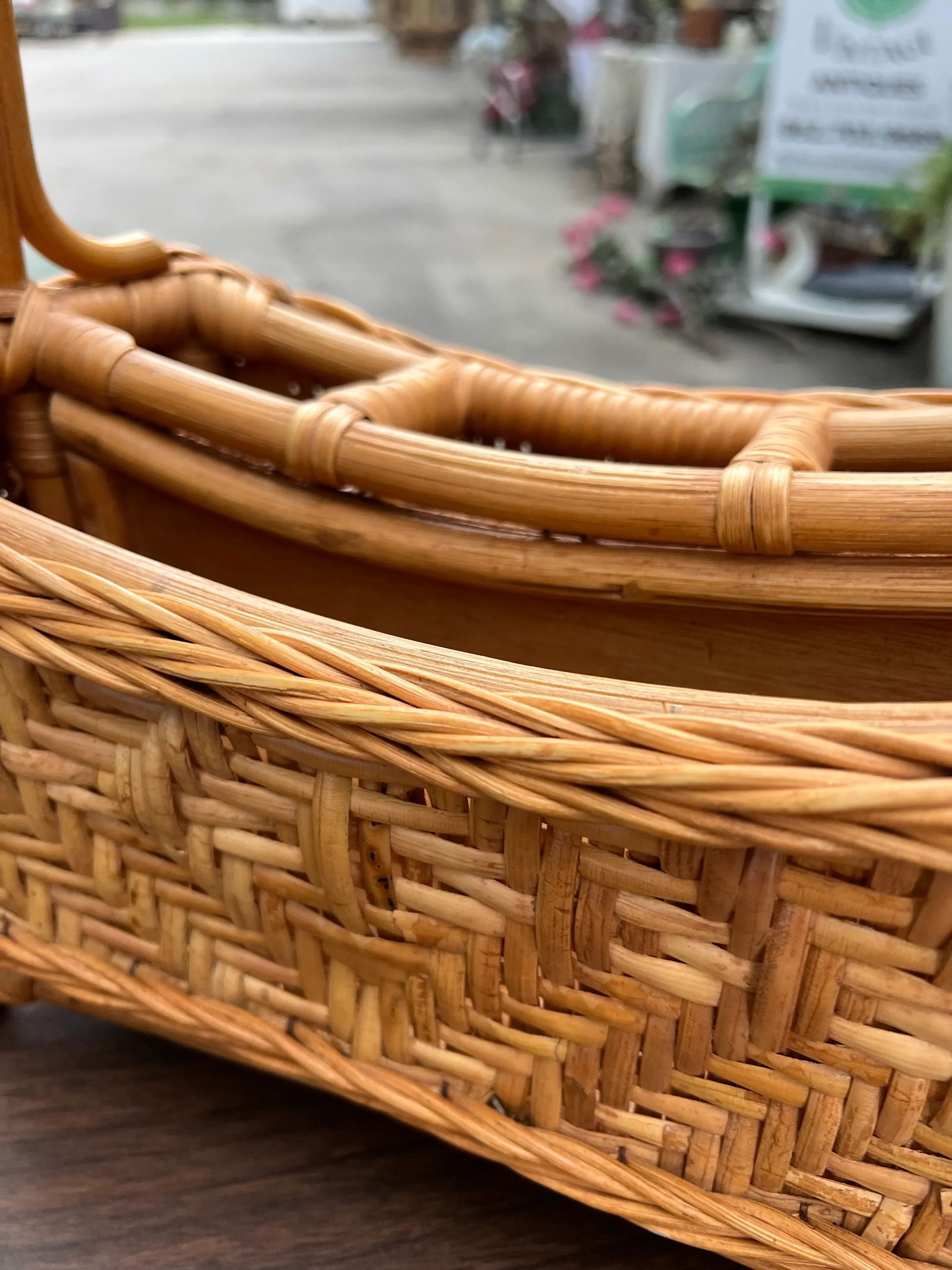 1970s Hand Woven Wicker and Bamboo Desk Organizing Basket - 2