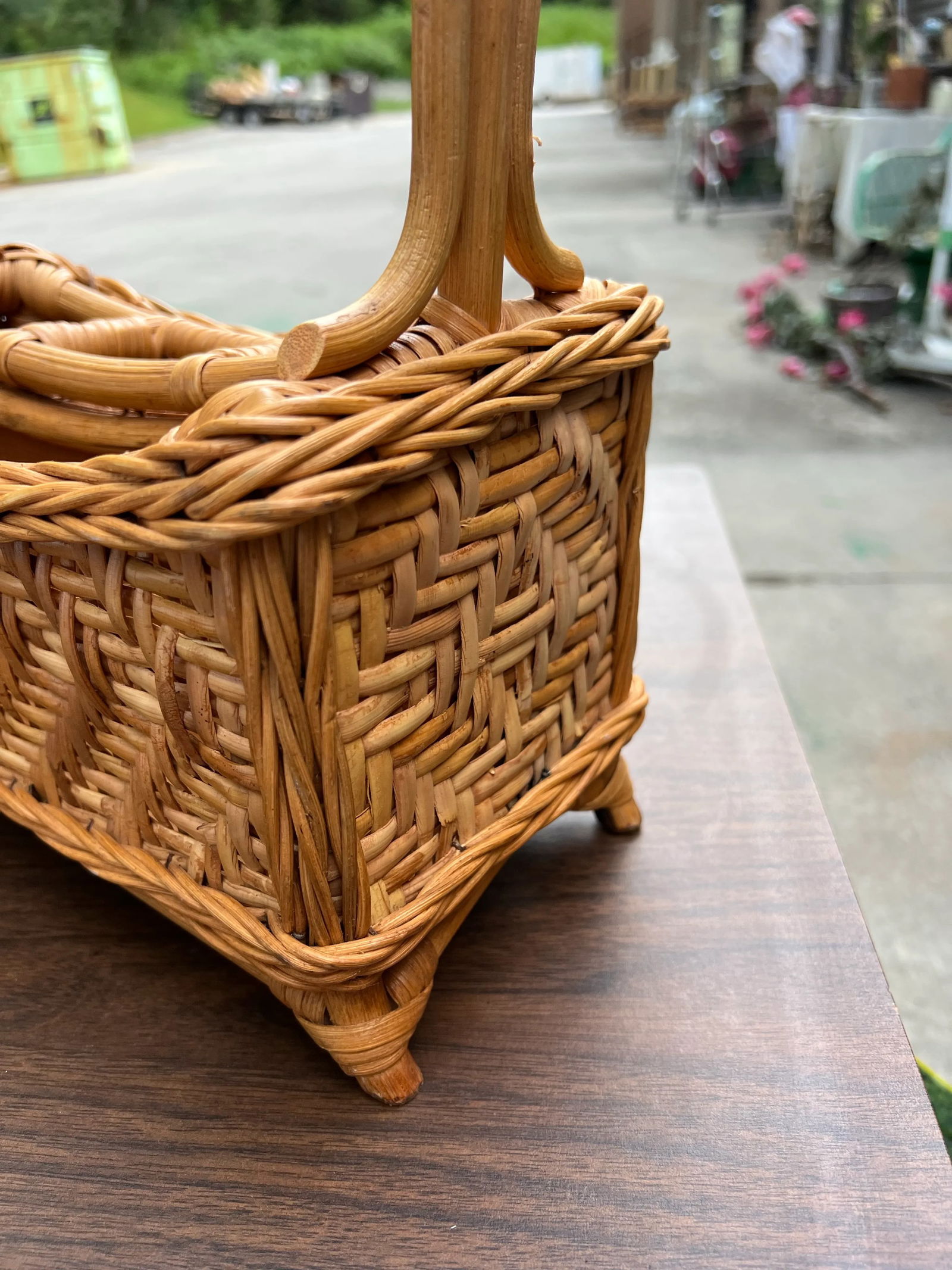 1970s Hand Woven Wicker and Bamboo Desk Organizing Basket - 3