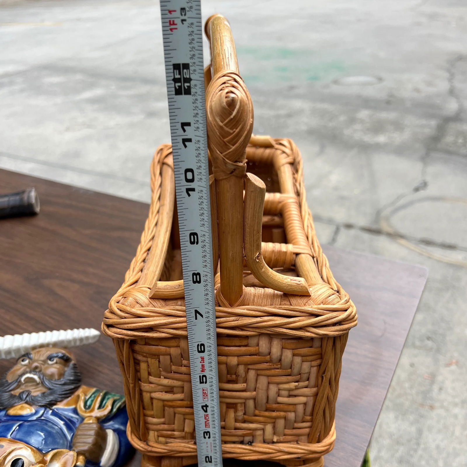 1970s Hand Woven Wicker and Bamboo Desk Organizing Basket - 5