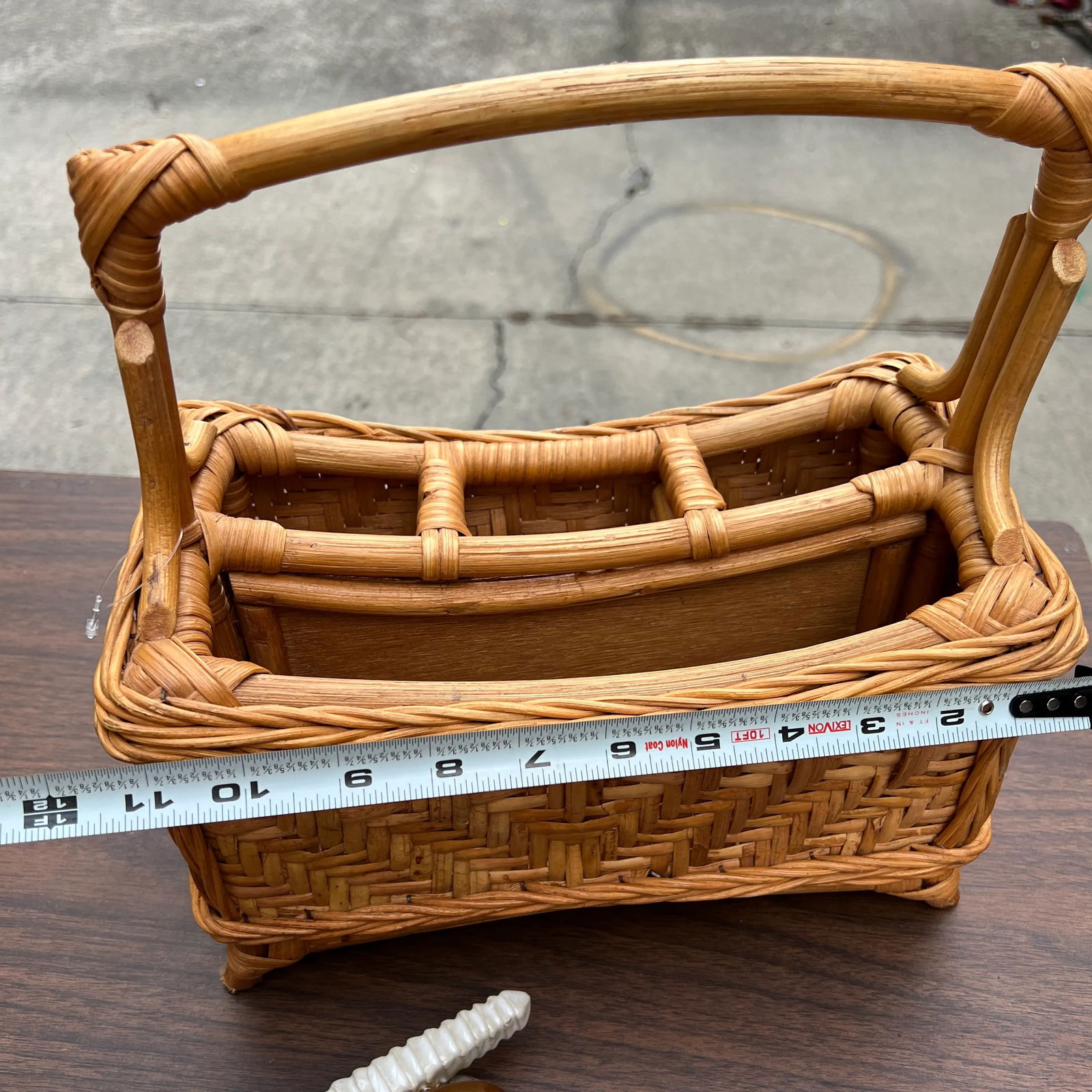 1970s Hand Woven Wicker and Bamboo Desk Organizing Basket - 6