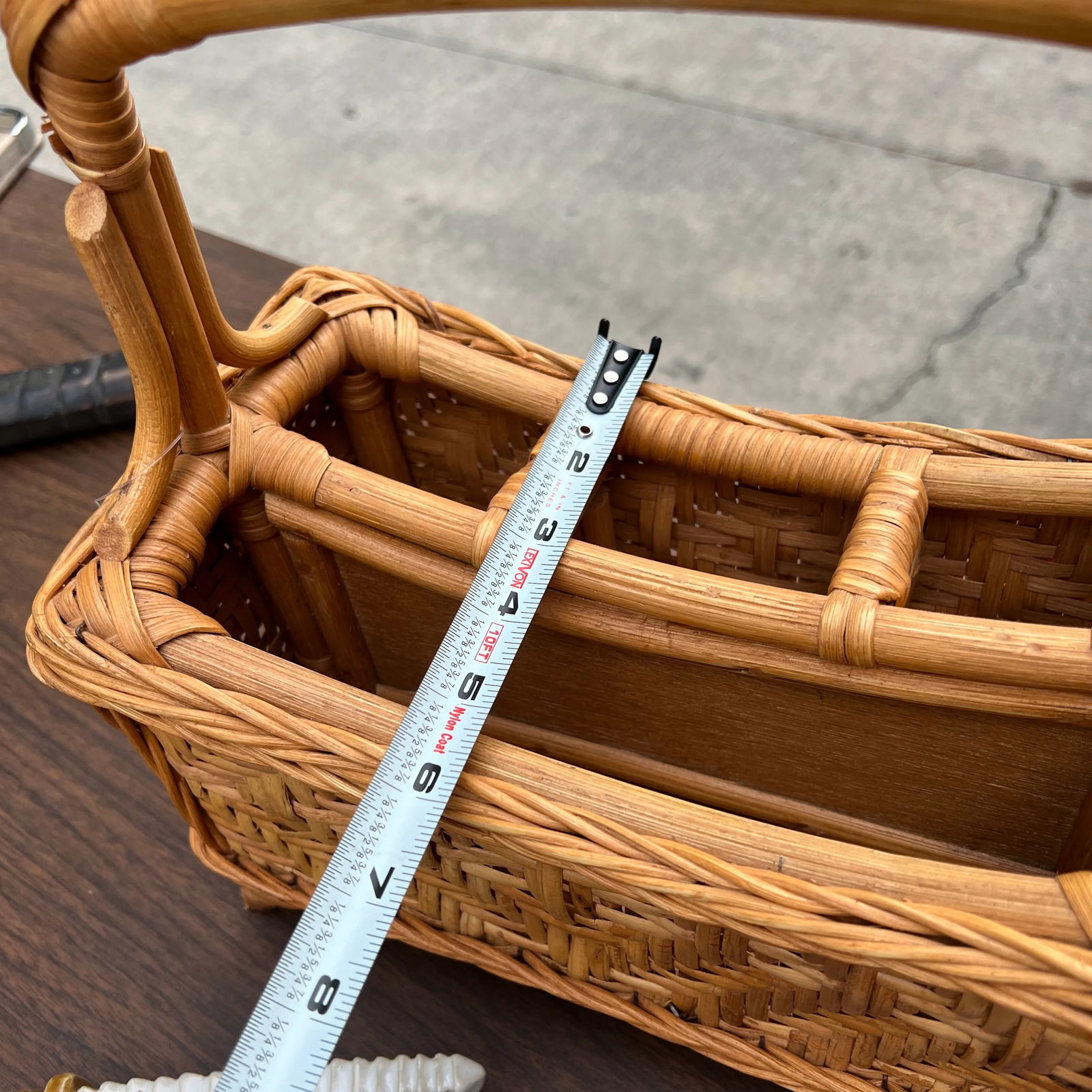 1970s Hand Woven Wicker and Bamboo Desk Organizing Basket - 7