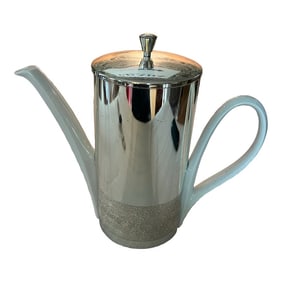 1970s Ceramic Tea Pot With Silver Felted Cover and Lid