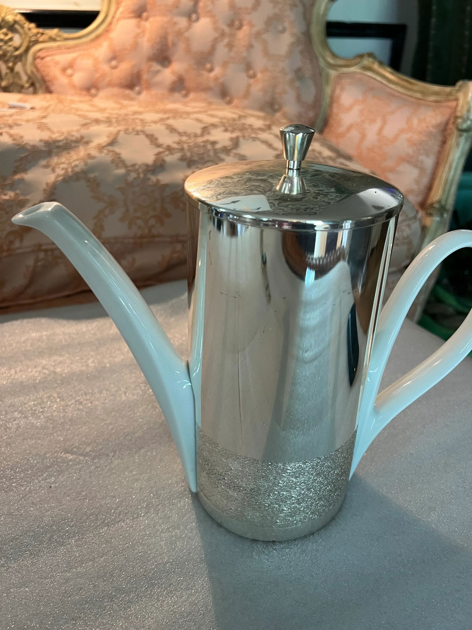 1970s Ceramic Tea Pot With Silver Felted Cover and Lid - 3