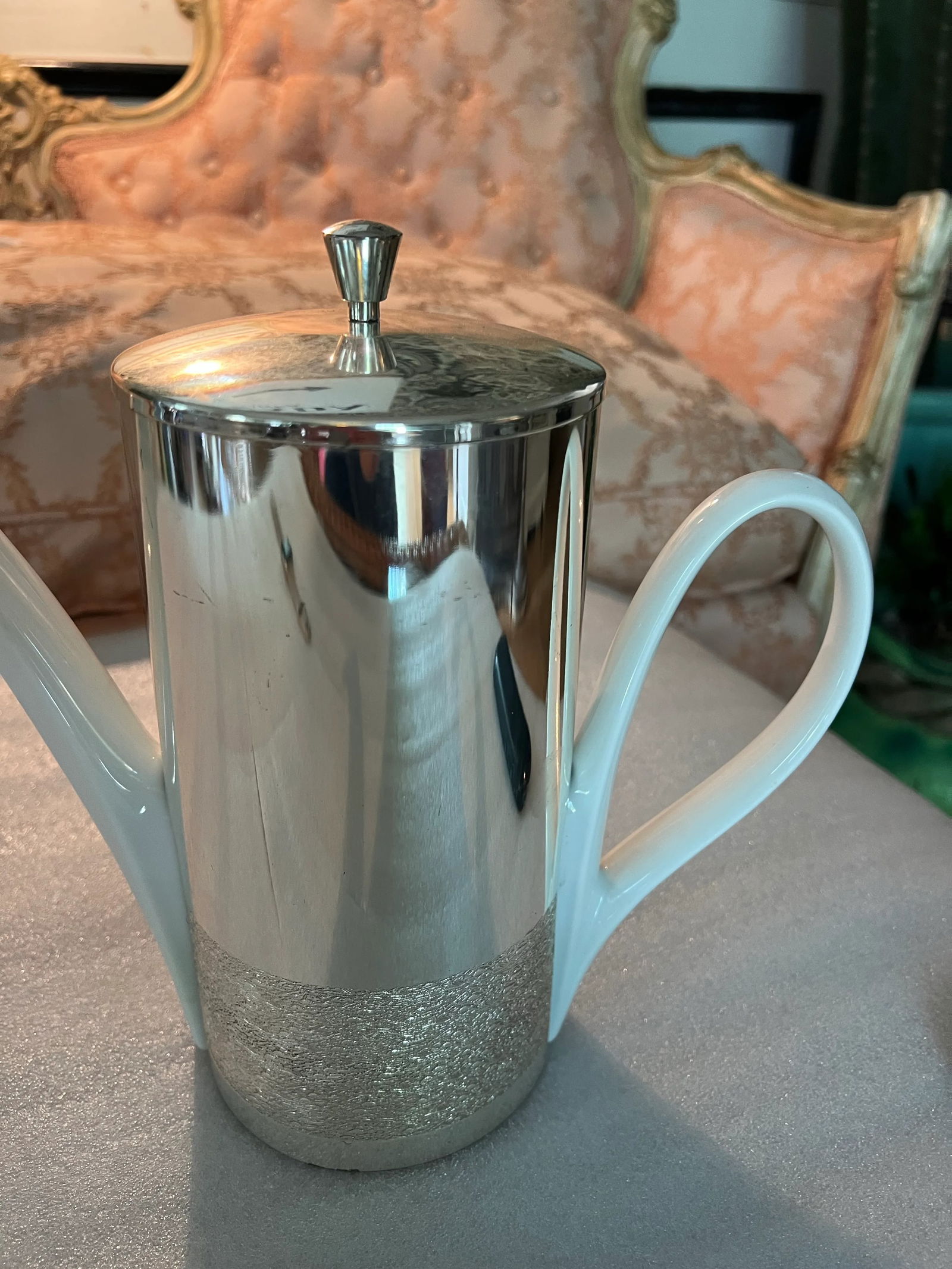 1970s Ceramic Tea Pot With Silver Felted Cover and Lid - 4