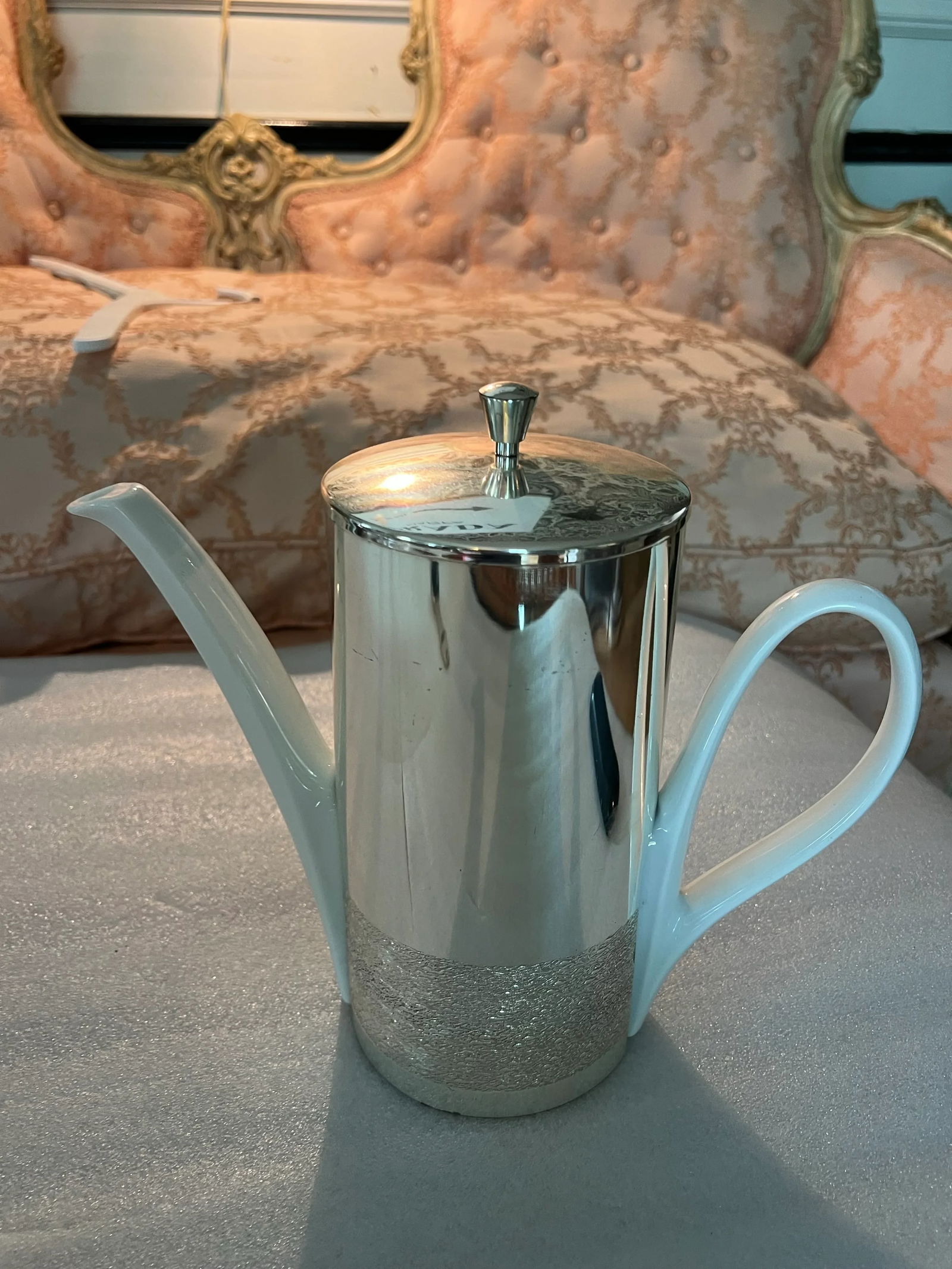 1970s Ceramic Tea Pot With Silver Felted Cover and Lid - 5