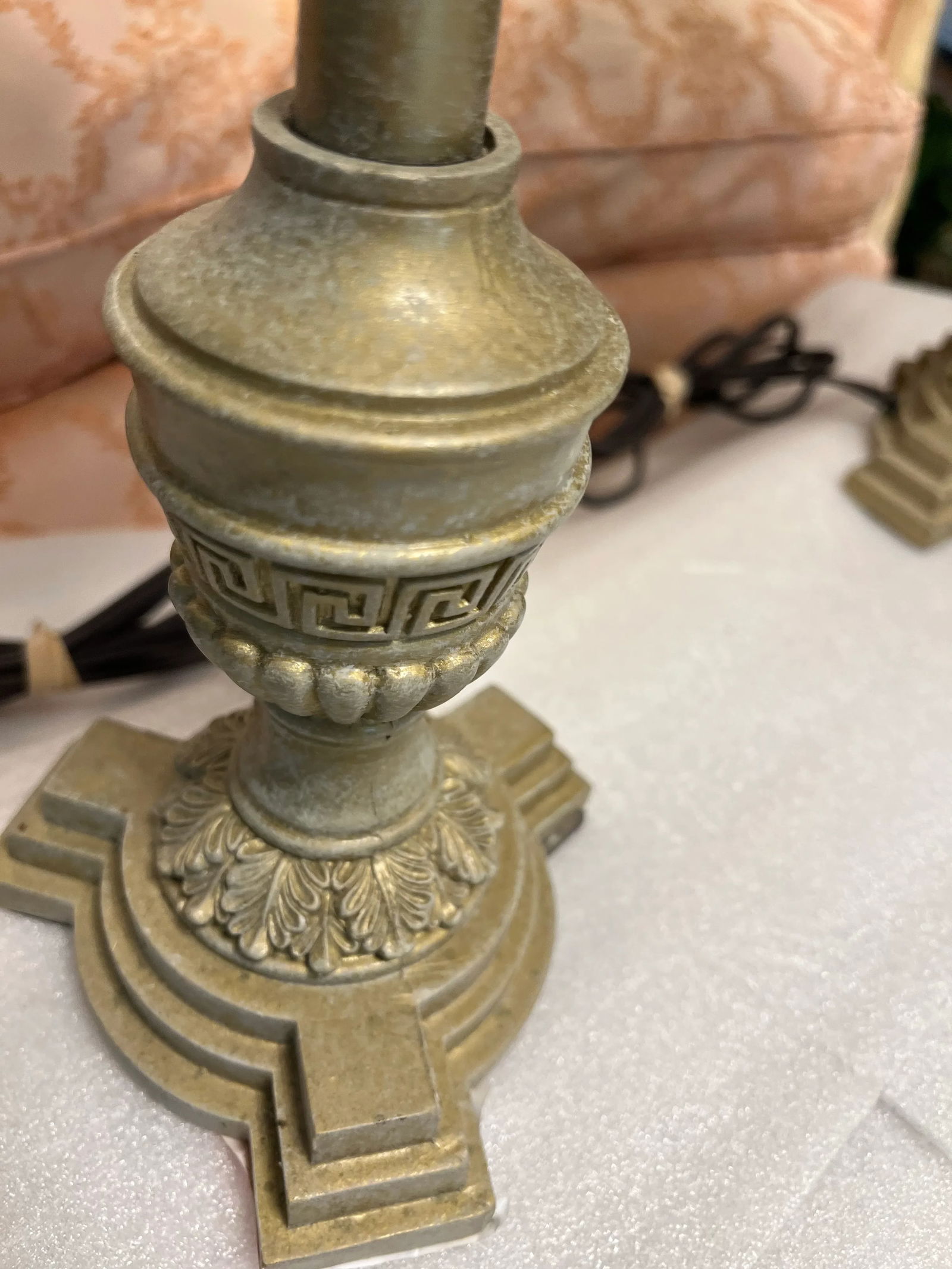 Pair of 1970s Skinny Brass Table Lamps With Greek Key Accents - 2