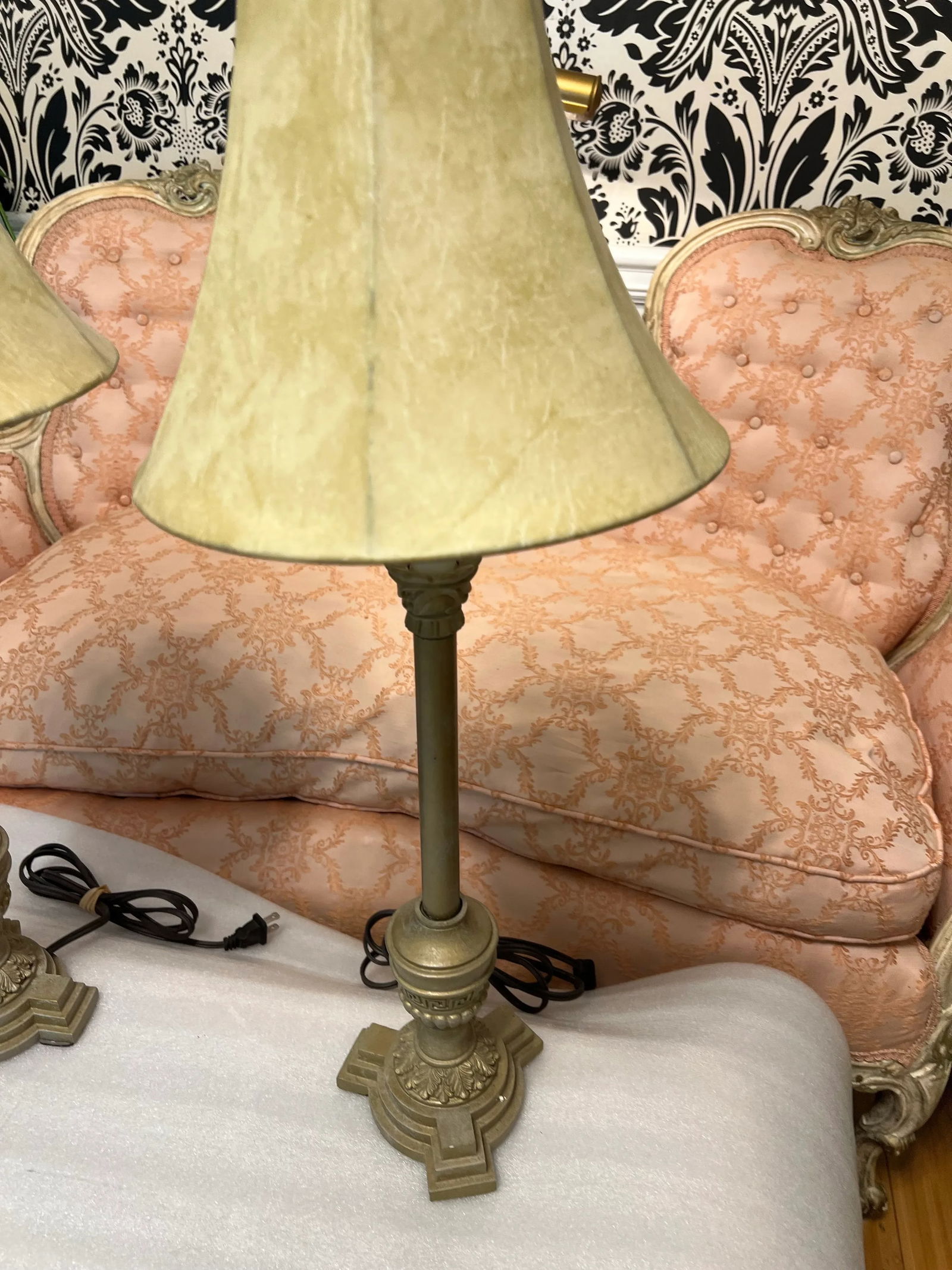 Pair of 1970s Skinny Brass Table Lamps With Greek Key Accents - 4