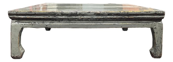 Chinese Distressed Gray Low Square Coffee Kang Table Stand