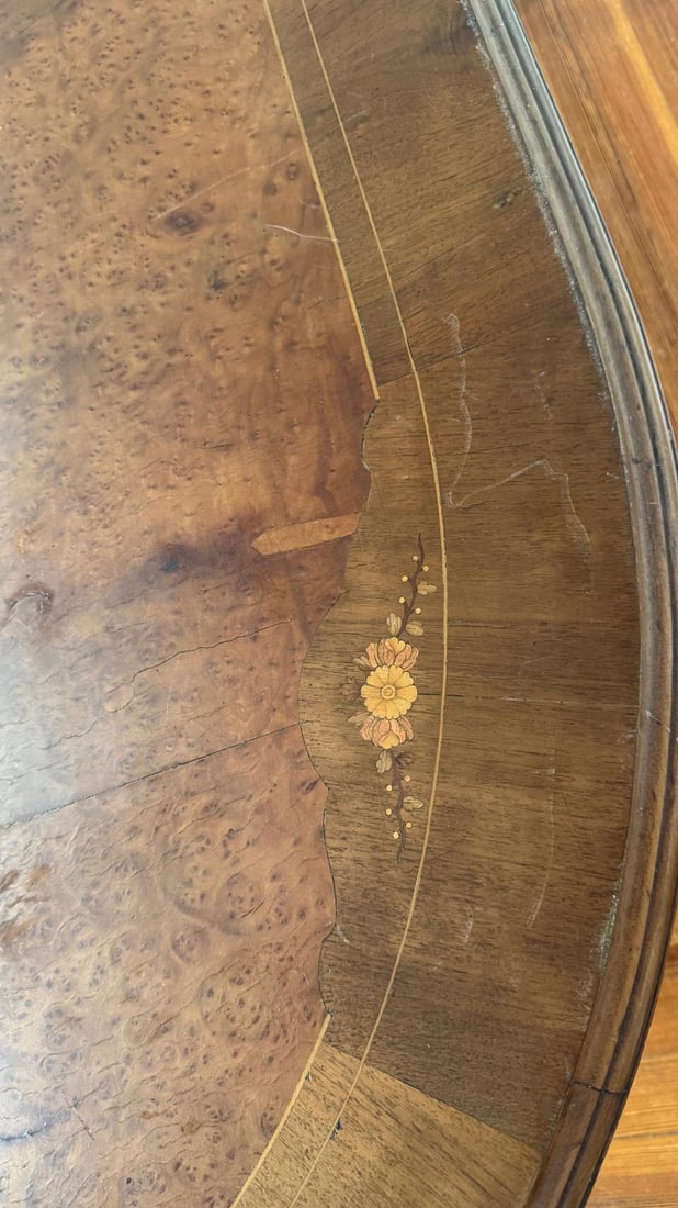 Antique Neoclassical Dining Table With Bird's Eye Maple Top and Distressed Painted Base "” - 12