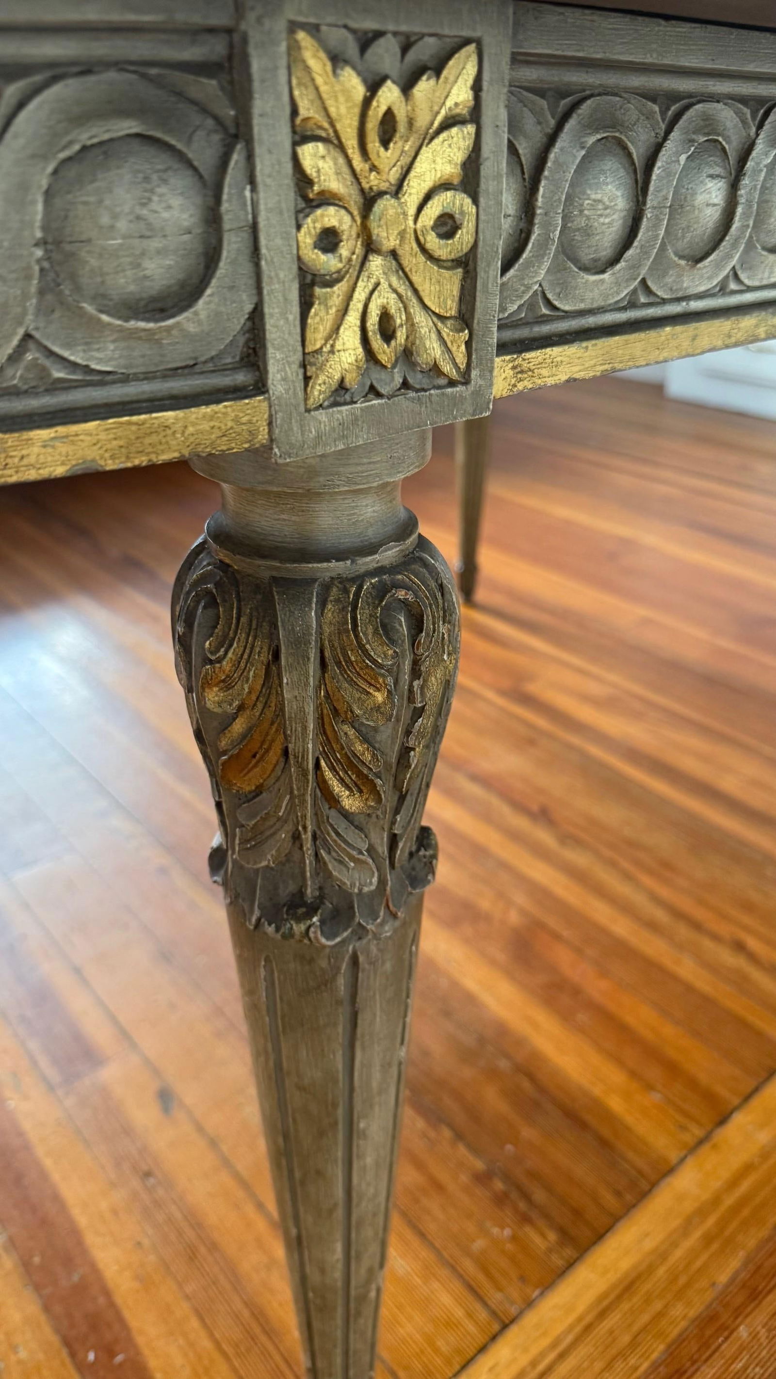 Antique Neoclassical Dining Table With Bird's Eye Maple Top and Distressed Painted Base "” - 14