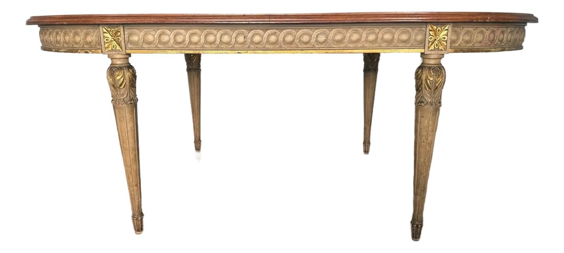 Antique Neoclassical Dining Table With Bird's Eye Maple Top and Distressed Painted Base "” (1 of 14)