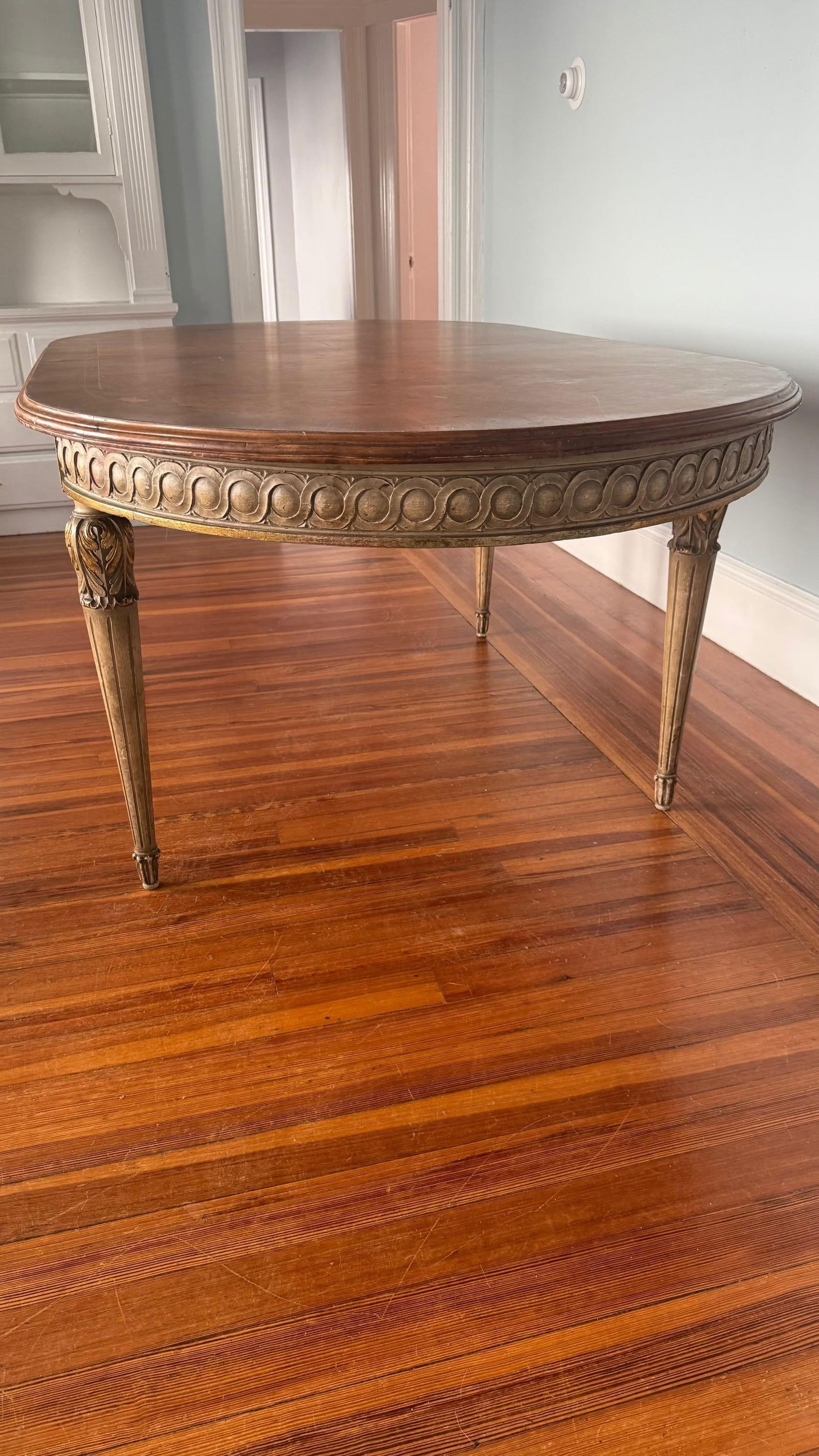 Antique Neoclassical Dining Table With Bird's Eye Maple Top and Distressed Painted Base "” - 5