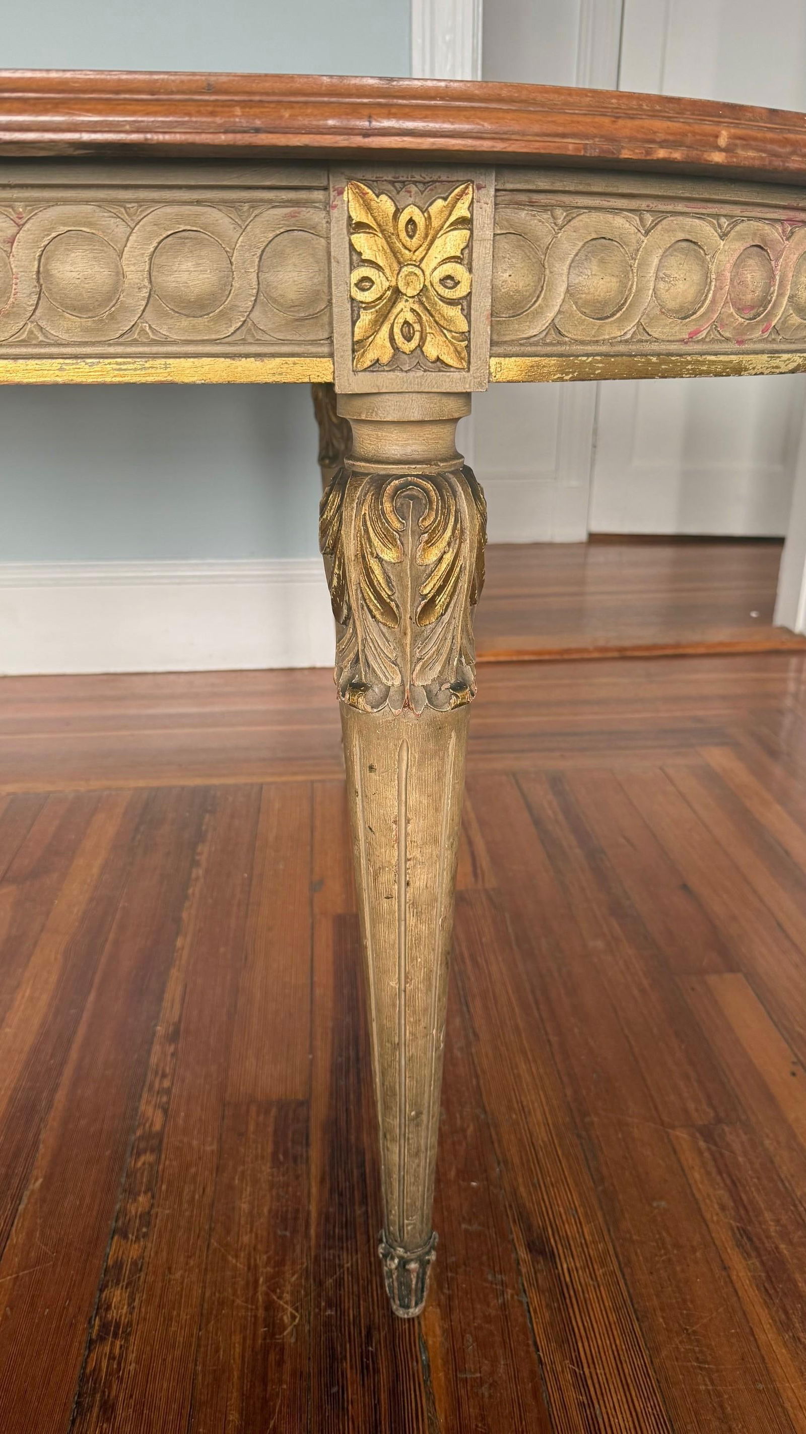 Antique Neoclassical Dining Table With Bird's Eye Maple Top and Distressed Painted Base "” - 7
