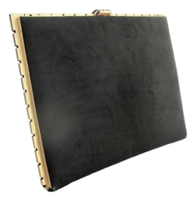 Black Velor/Suede Clutch With Gold Metal Trim