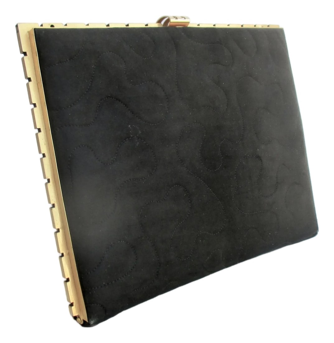 Black Velor/Suede Clutch With Gold Metal Trim (1 of 12)